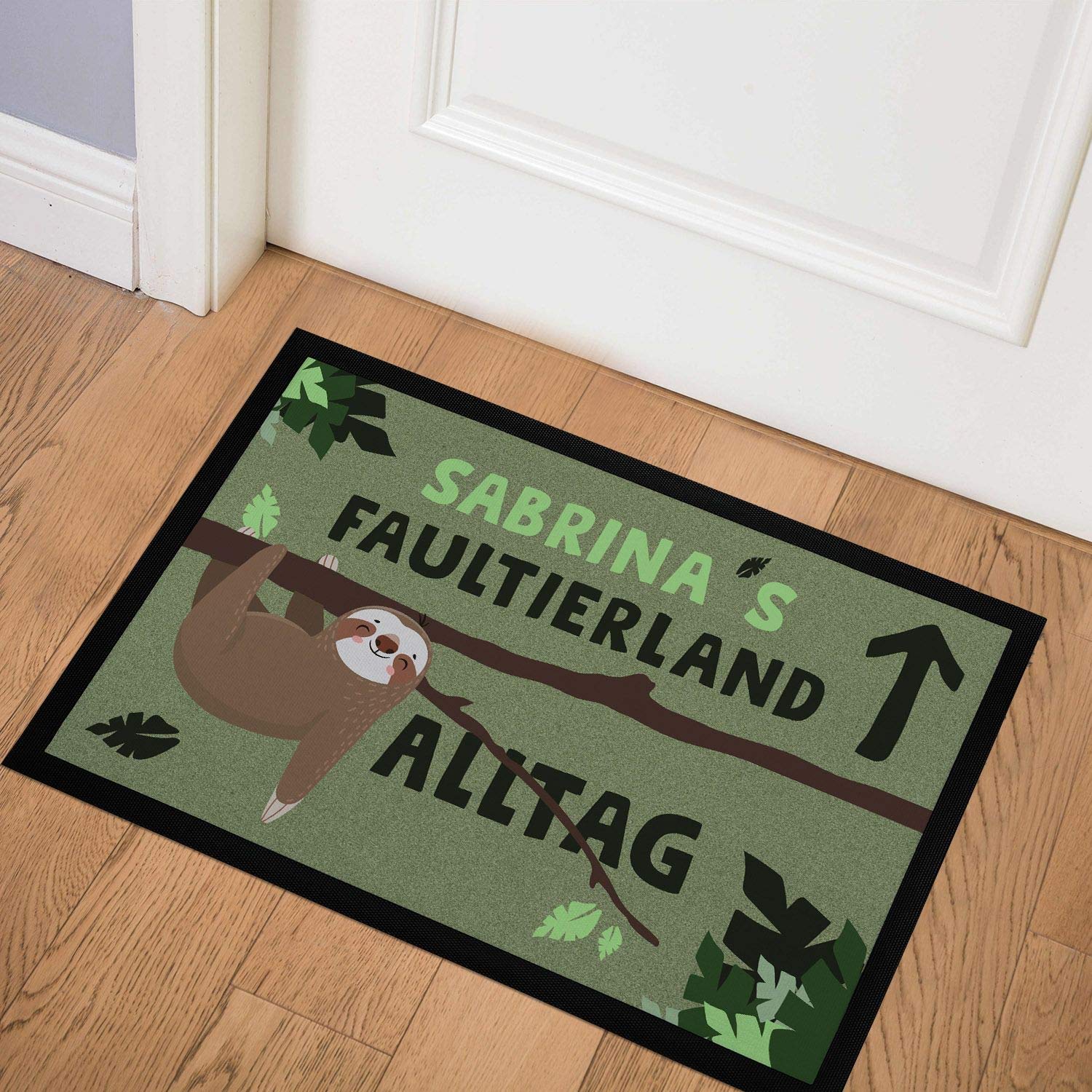 Personalisierte Fußmatte „Faultierland“ – Mit Wunschnamen, 60x40 Cm, Rutschfest & Waschbar