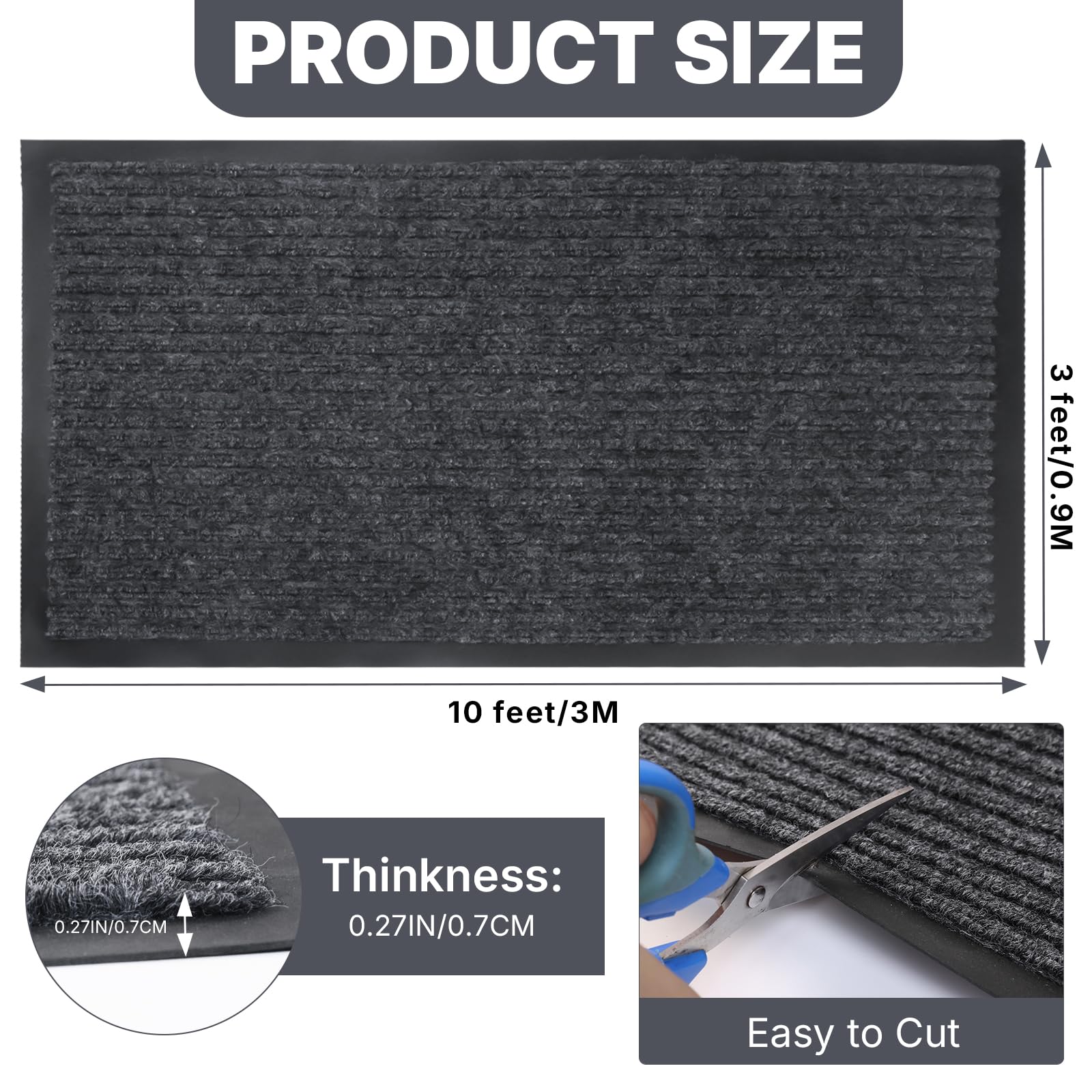 Storystore 3' x 10' Front Door, Mat Heavy-Duty Commercial Mat for Indoor/Outdoor Entryways, Non Slip Rubber Backing Low Profile for Entrance Home Office, Patio & Garage(Gray) — Amazon image 2