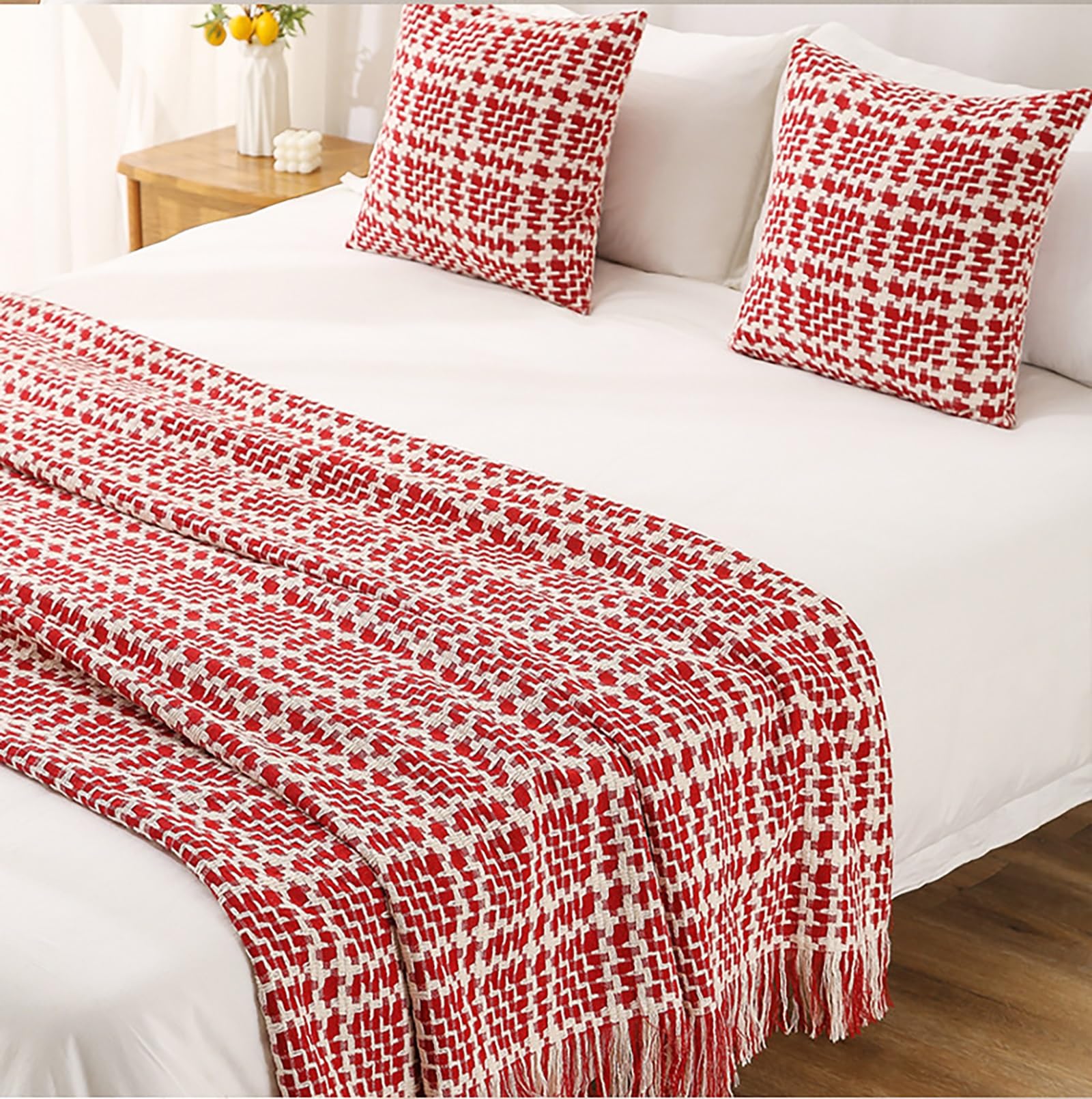 HLASMSPE - Chemin De Lit Polyester Avec Pompons - Gris 60x180 Cm - Décoration Et Protection De Lit - Pour Chambre, Hôtel - 5