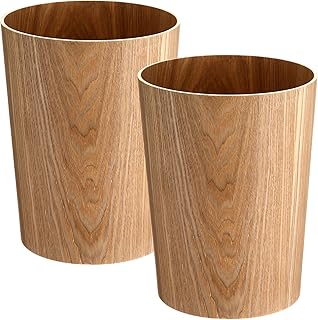 2 Pack 2.3 Gallons Wood Trash Can Wastebasket Natural Wood Round Wastebasket Small Trash Bin for Home, Office Under Desk, Kitchen, Bedroom, Den, Hotel, Room (Willow)