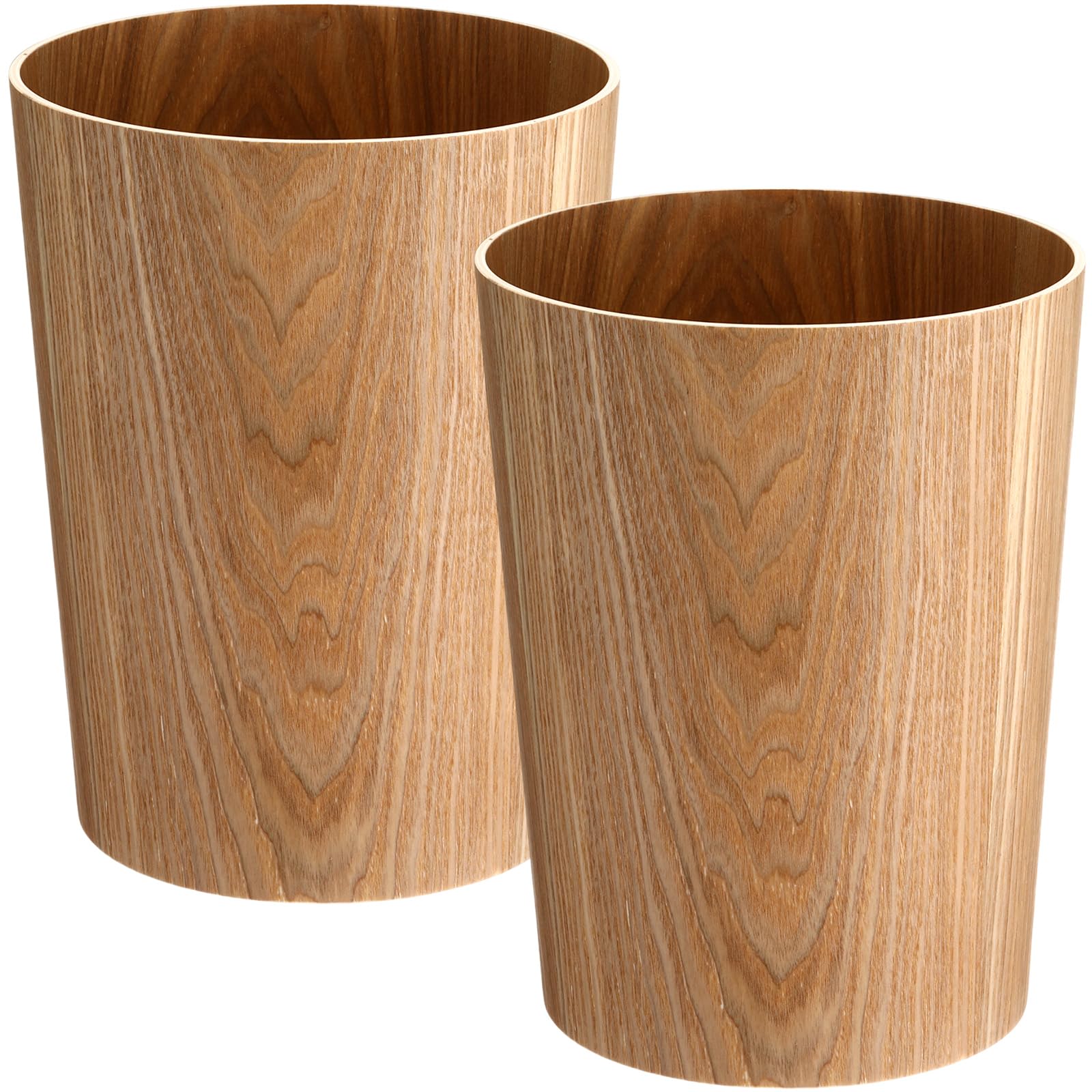 2 pack 2.3 gallons wood trash can wastebasket natural wood round wastebasket small trash bin for home, office under desk, kitchen, bedroom, den, hotel, room (willow)