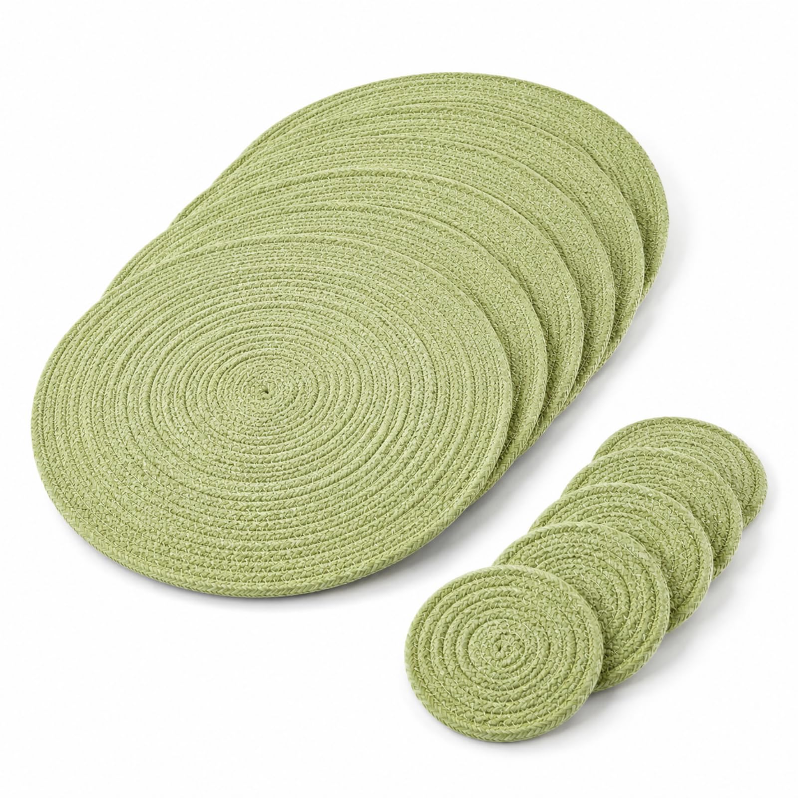 6 Tovagliette Rotonde, Cotone Intrecciato, 6 Sottobicchieri, 36 cm