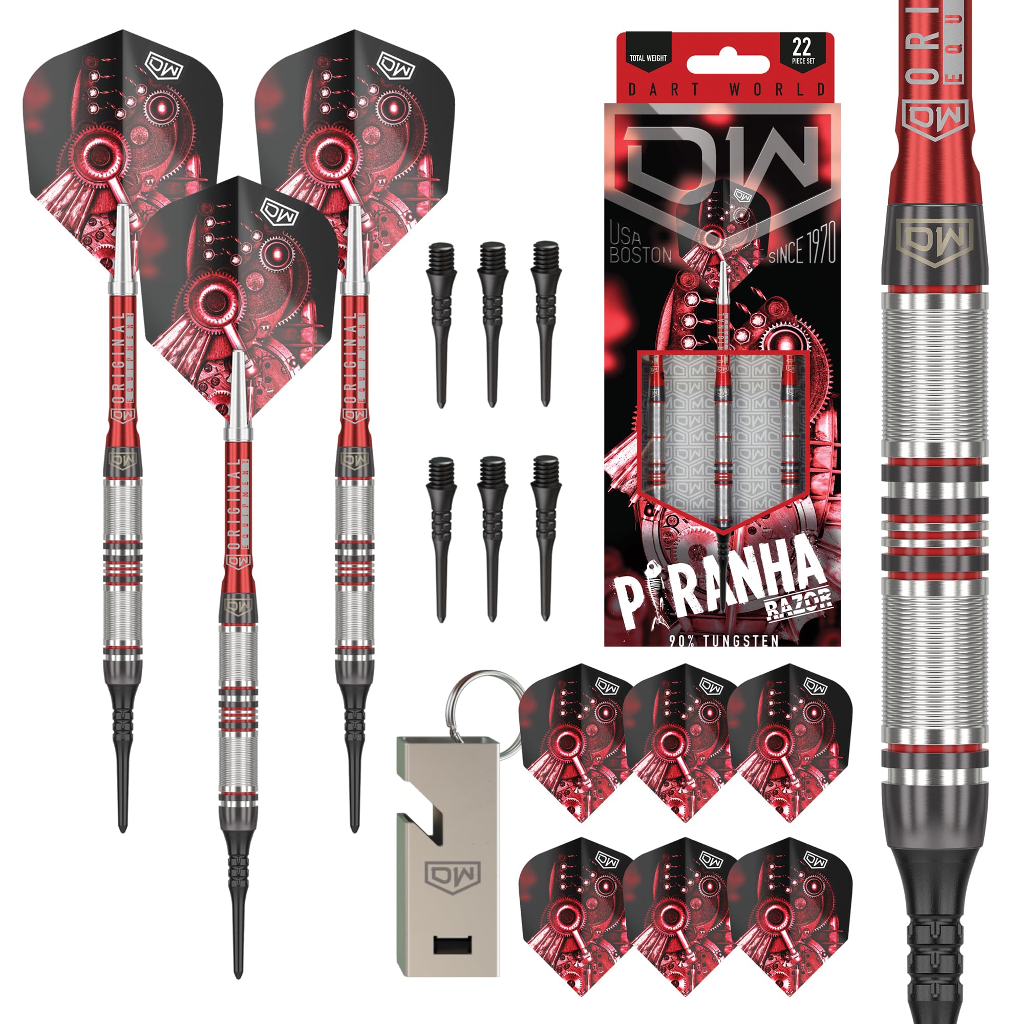 DW Piranha Razor 90% Tungsten Soft Tip Darts, Precision Balanced, Accurate and Durable - Perfect for Professional and Recreational Players