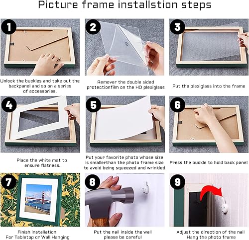 Vista 105 de Marco de fotos de madera de 9 x 9 pulgadas para colgar en la pared o en la mesa, marcos de fotos cuadrados con 1 paspartú de 7 x 7 pulgadas