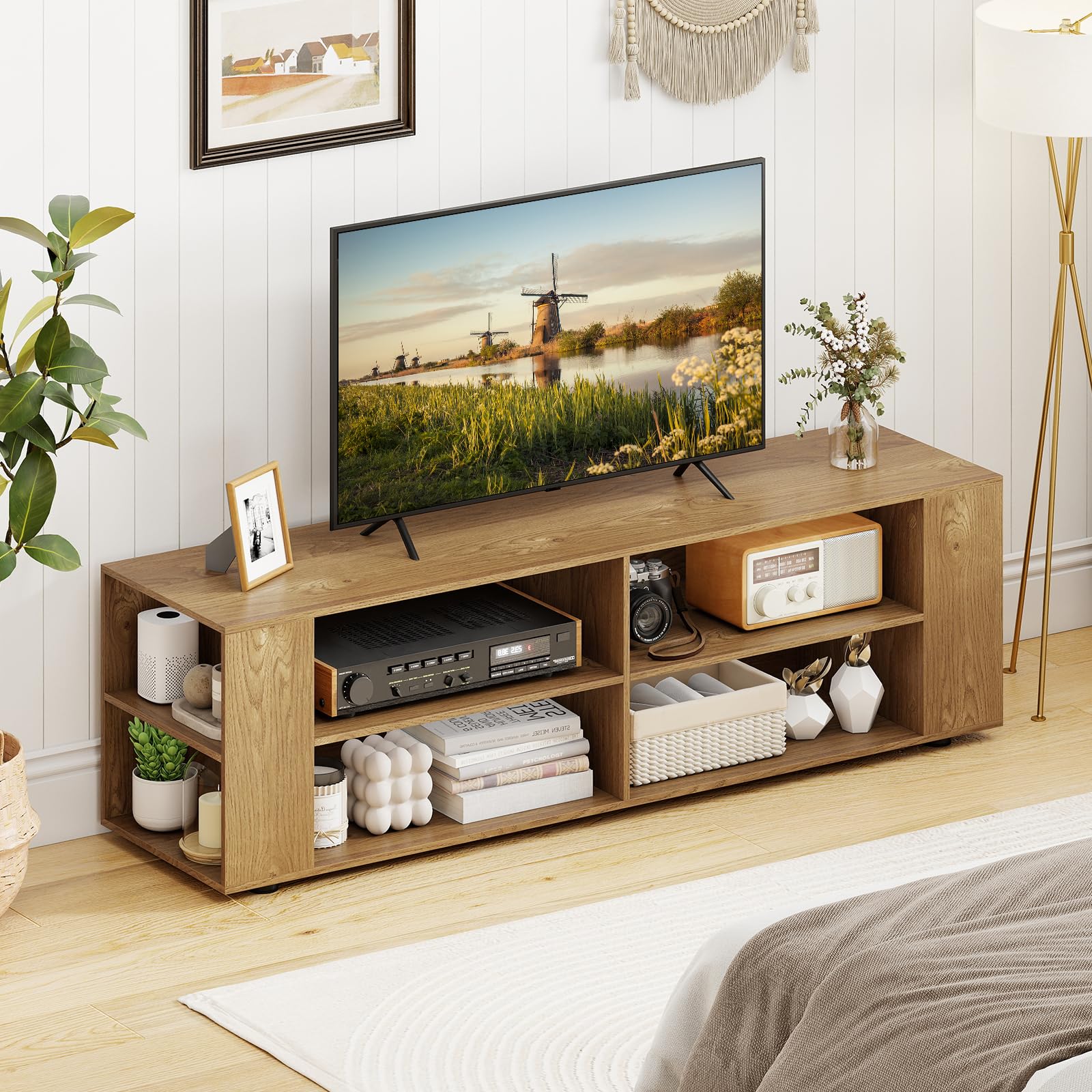 Amazon.com: Tangkula Wood TV Stand for 65 Inch Flat Screen, Modern