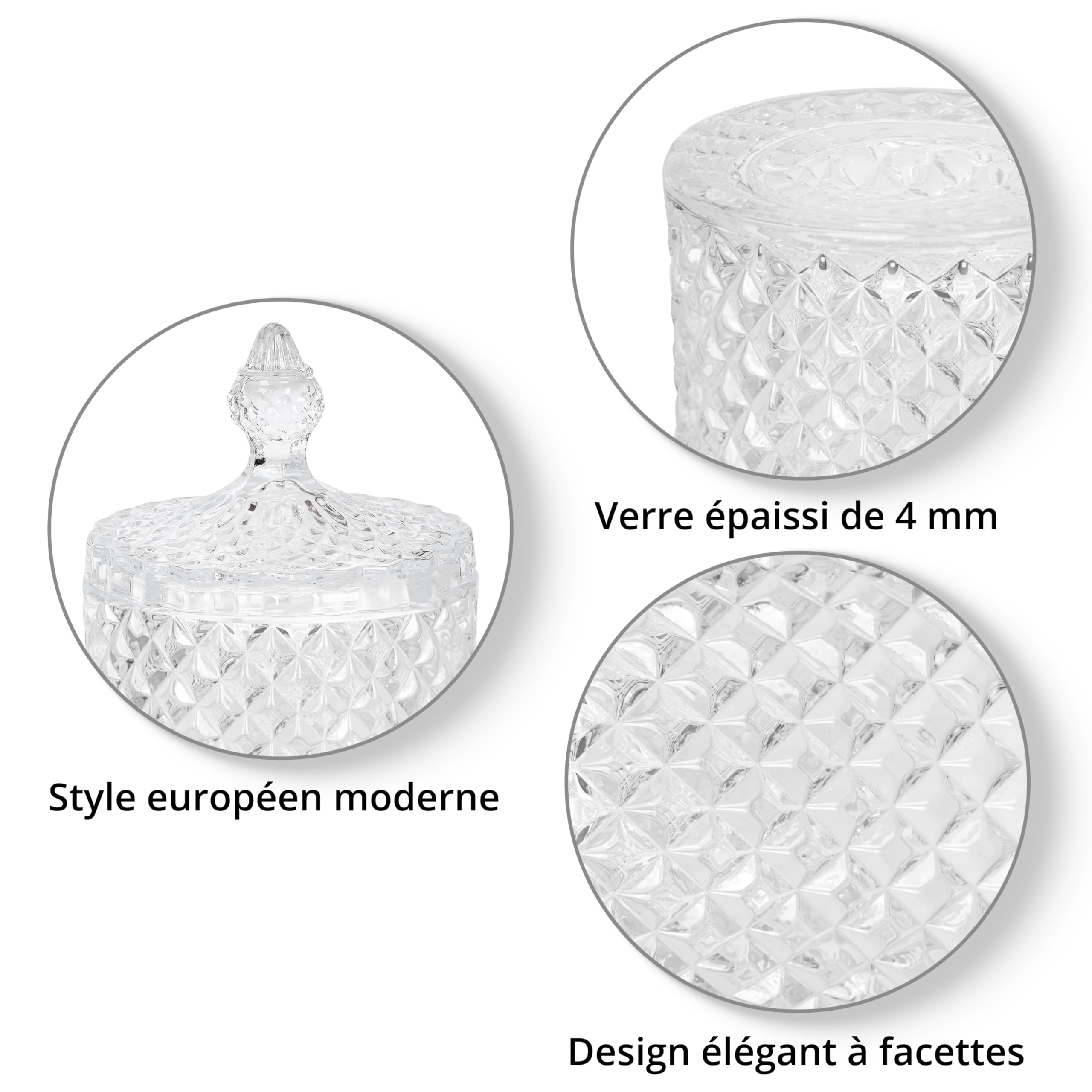 Winter Shore Bocaux Rangement Coton Tige [2 Tailles] - Pot Verre avec Couvercle Transparent Épais pour Cotons-tiges, Cotons, Accessoires & Bijoux - Bocaux Rangement Cuisine & Salle de Bain