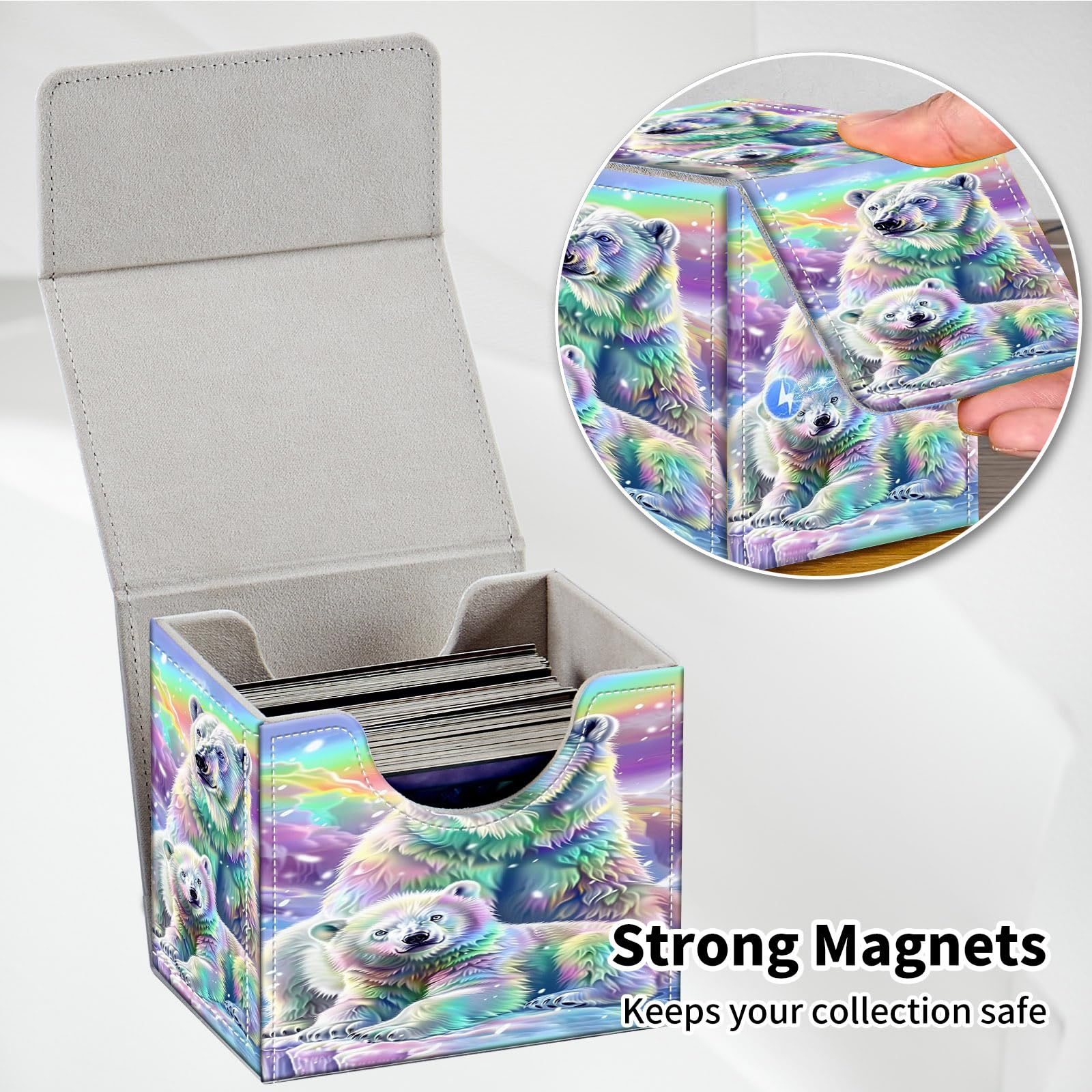 Amazon.com: GYSYSQSH Card Deck Box for MTG Commander White Bear Design Fits  100+ Sleeved Cards PU Leather Trading Card Case with Magnetic Closure  Waterproof Storage Box for Magic TCG CCG Cards :