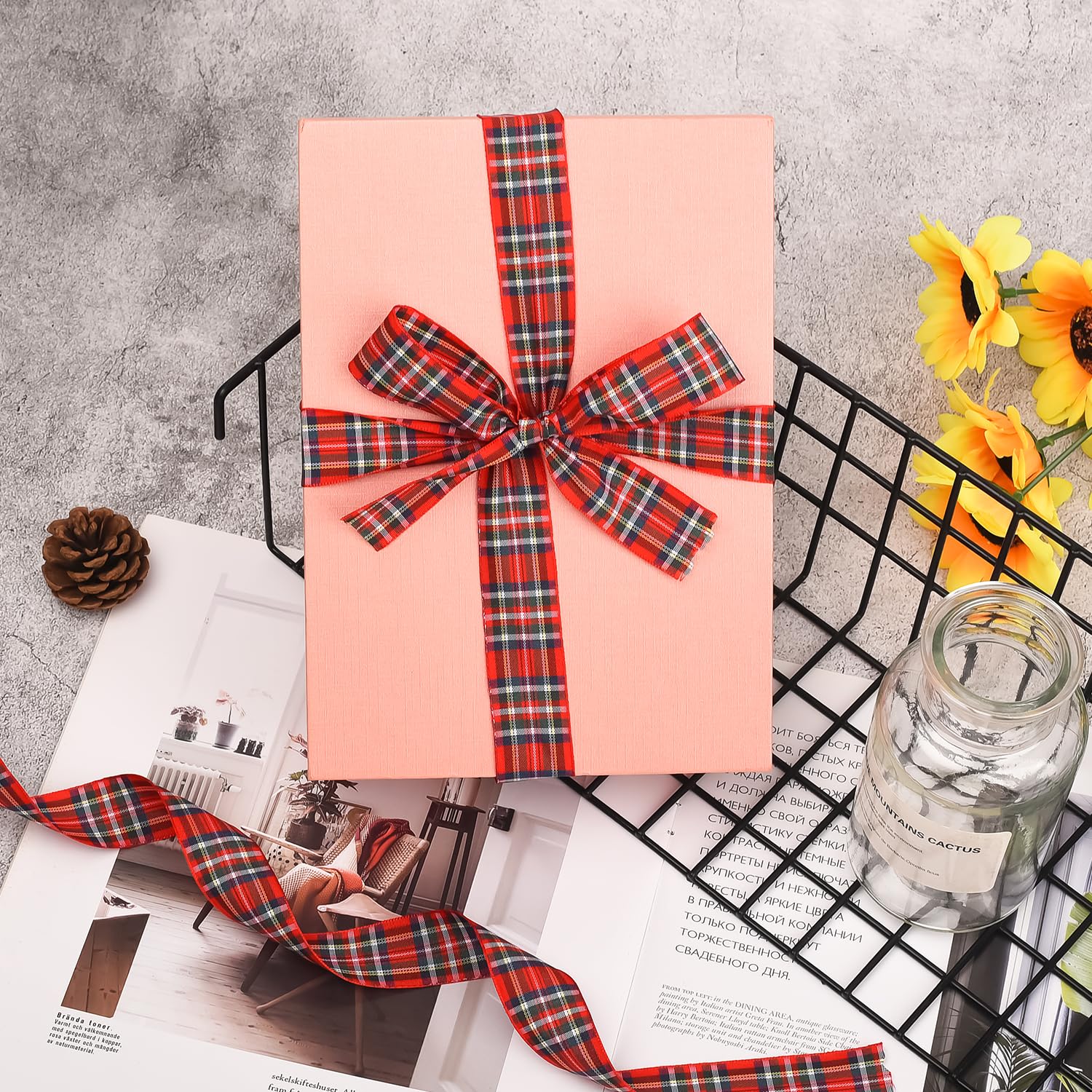 Nastro Scozzese Cablato Arancione-rosa-giallo A Quadri – 38 Mm X 10 M, Per Decorazioni E Regali