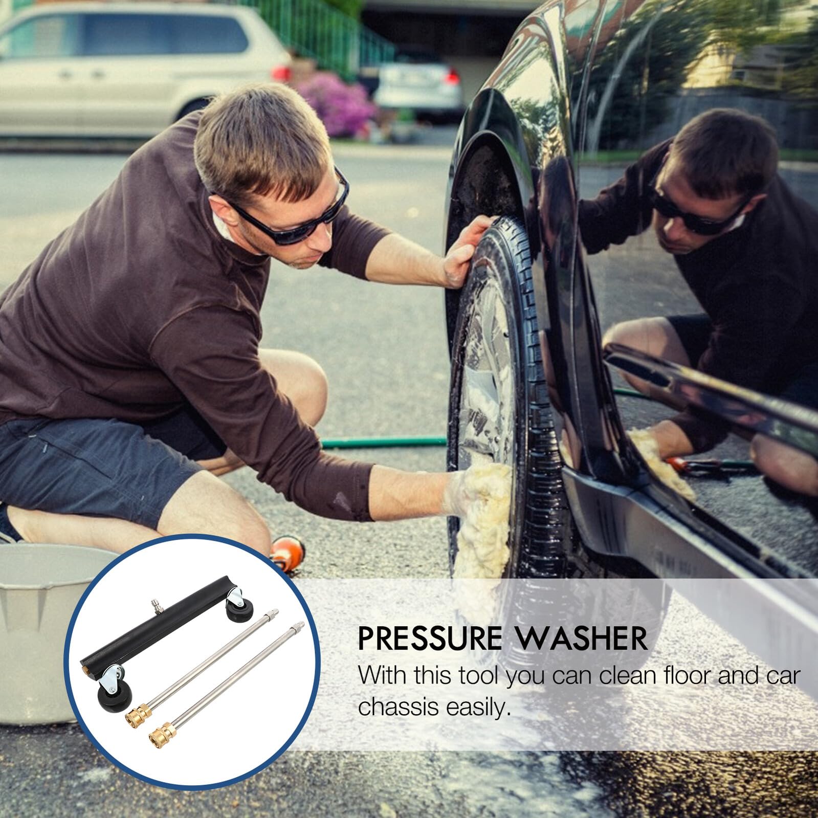 Anneome Cepillo de Limpieza para Chasis de Automóvil Alta Presión, Material de Latón y Acero Inoxidable, Diseño Ruedas Giratorias para Limpieza de SUV y Camión