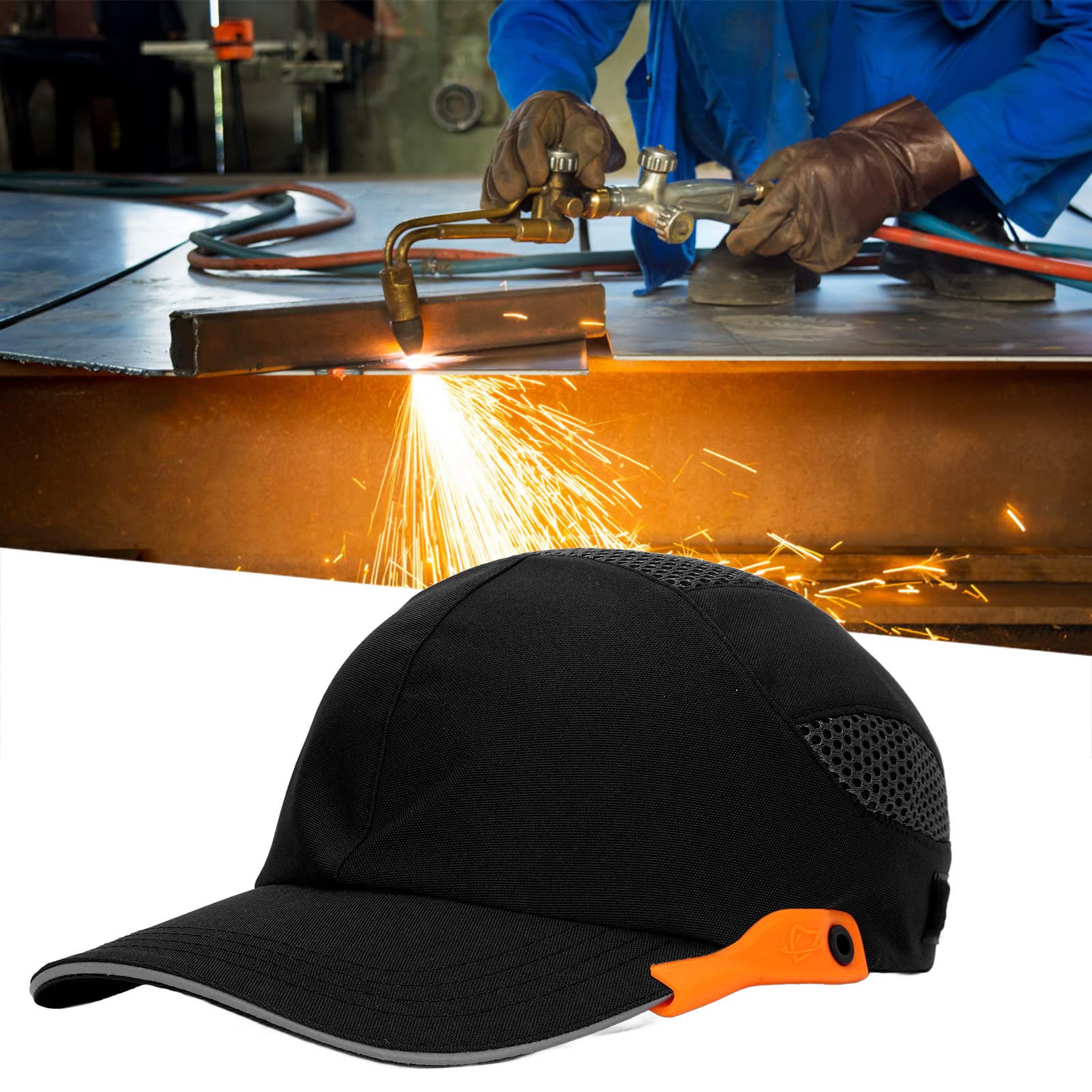 Leapiture Bump Hat Baseball Hardhat Industrial Security Hat Protective Adjustable Practical for Sports Working (Black with Orange Edge)