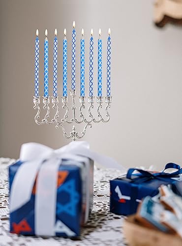Miniatura 5 de Velas de Hanukkah de tamaño estándar  Velas de Canukah grabadas con diamantes azules y blancos que se adaptan a la mayoría de menorás  Cera de