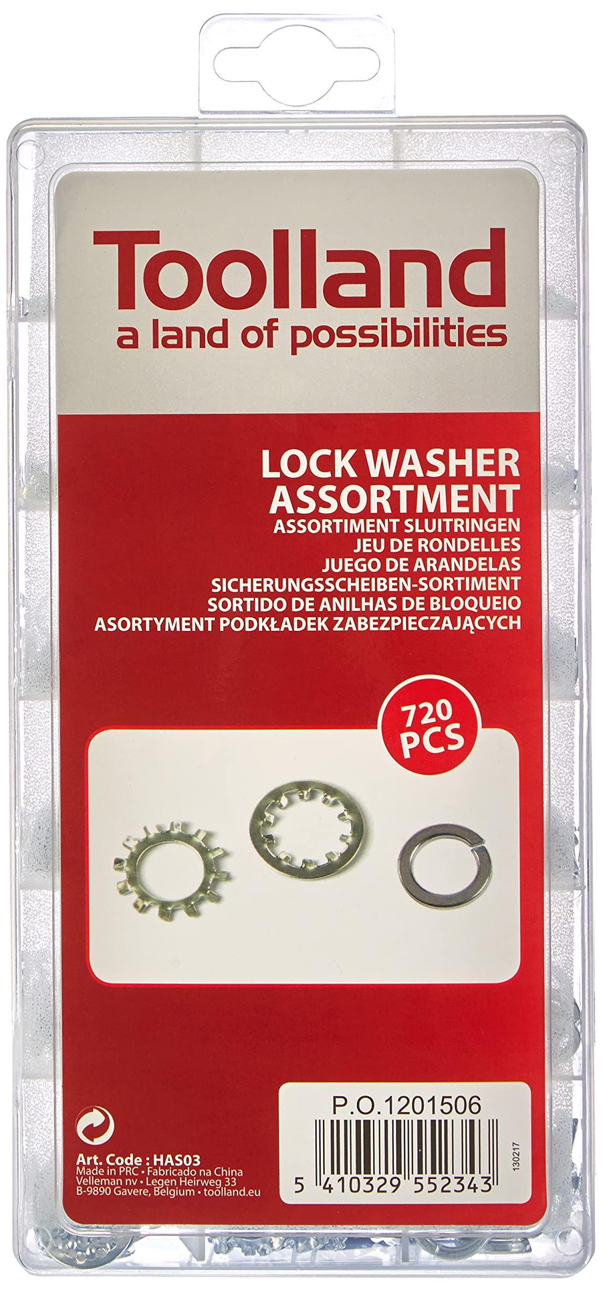 Toolland Assortimento di rondelle di sicurezza, 720 pezzi, varie misure, color nichel