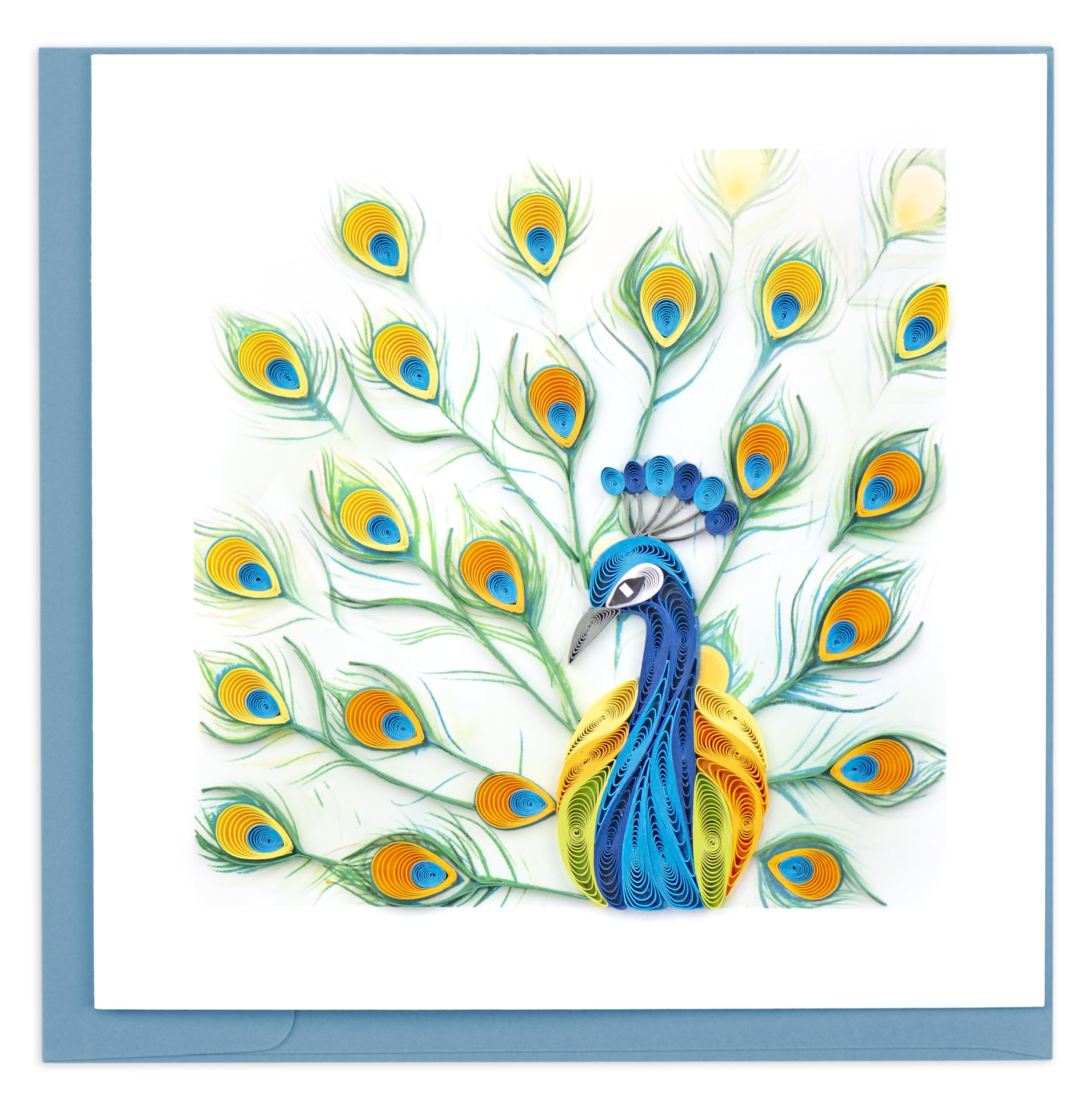 Quilling Bright Peacock Bird Feather Fun Hand-Finished Art Greeting Card Frameable Art, Suitable for Framing in a Card Frame