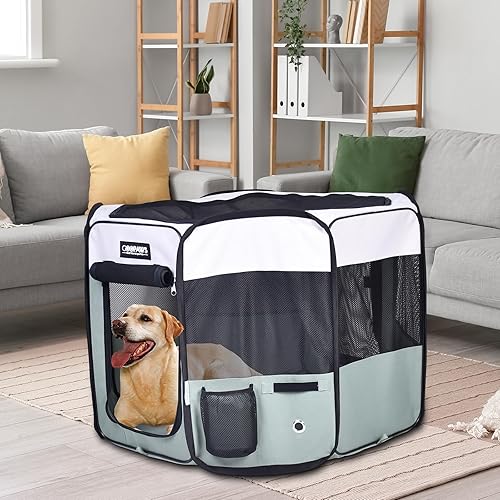 Miniatura 6 de JESPET 61" Parque de juegos para perros, corral portátil para perros con funda blanda para ejercicio, con bolsa de transporte para cachorros, gatos,