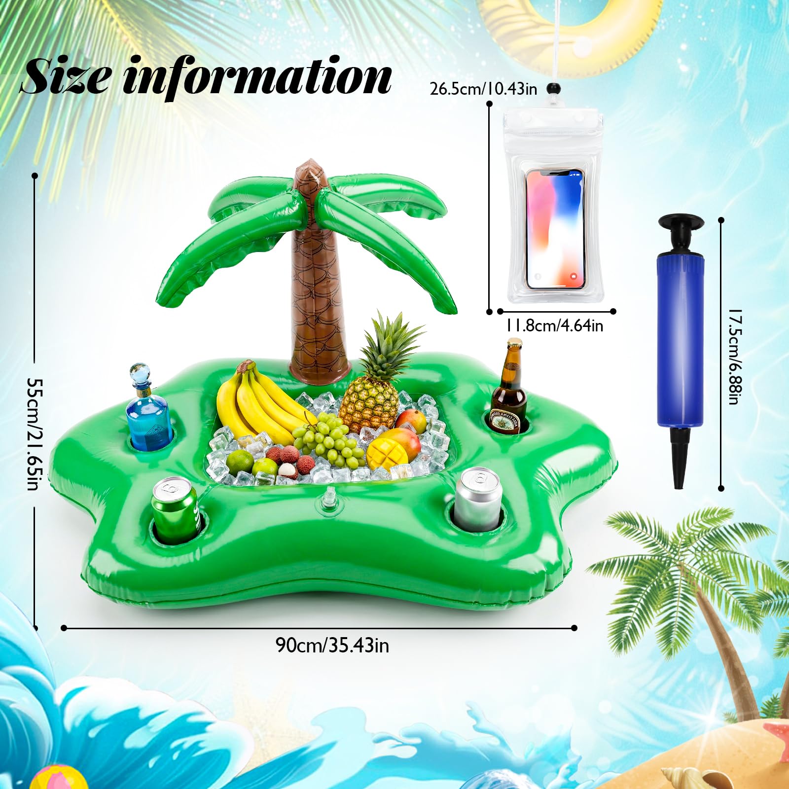 Portabevande gonfiabile, galleggiante, con 2 custodie protettive per cellulare e 1 pompa ad aria, portabevande gonfiabile, per piscina, feste, piscina, divertimento in acqua, spiaggia, festa a