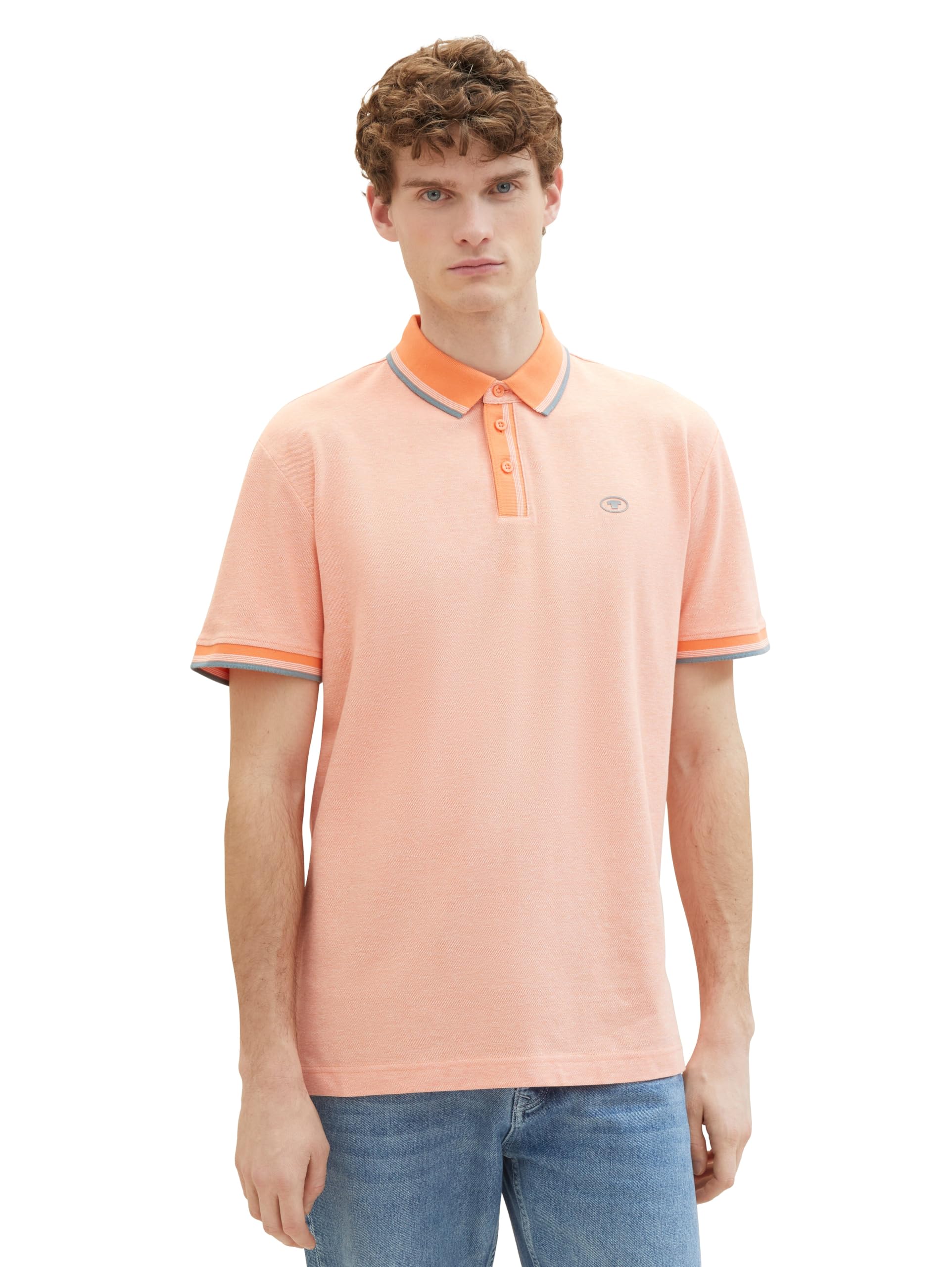 TOM TAILOR Men's Basic Pique Polo Shirt, 35202 - White Orange Twotone, XL