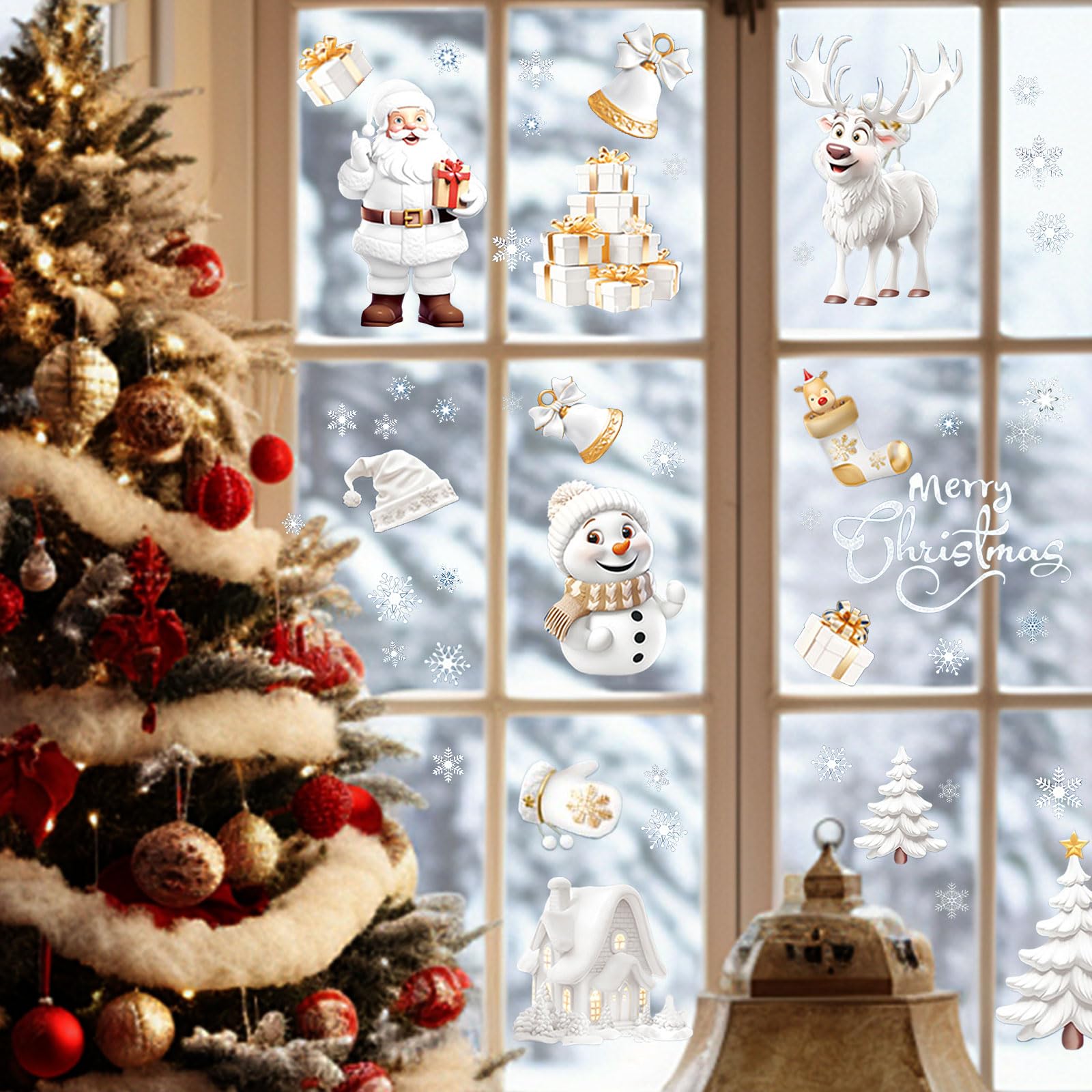 250 Weihnachts-Fensterbilder Selbstklebend – Schneemann, Weihnachtsbaum & Mehr (19,5x29,5 Cm), Wiederverwendbar