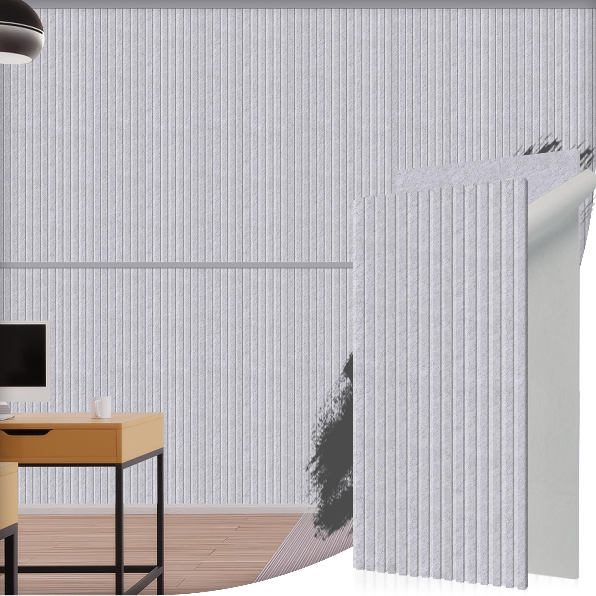 Woven Sound Acoustic Slat Wall Panels, 47.2x23.6x0.8 Inch, High Density, Sound Dampening, Decorative Noise Blocker Felt Wall Tiles for Ceilings, Home Office & Gaming Room (Silver Gray)