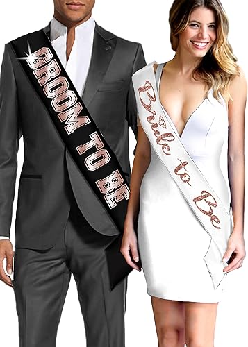 Miniatura 4 de Regalos de compromiso  Juego de 2 banda de satén blanco con diamantes brillantes de oro rosa y banda deportiva de oro rosa  Suministros para cena de