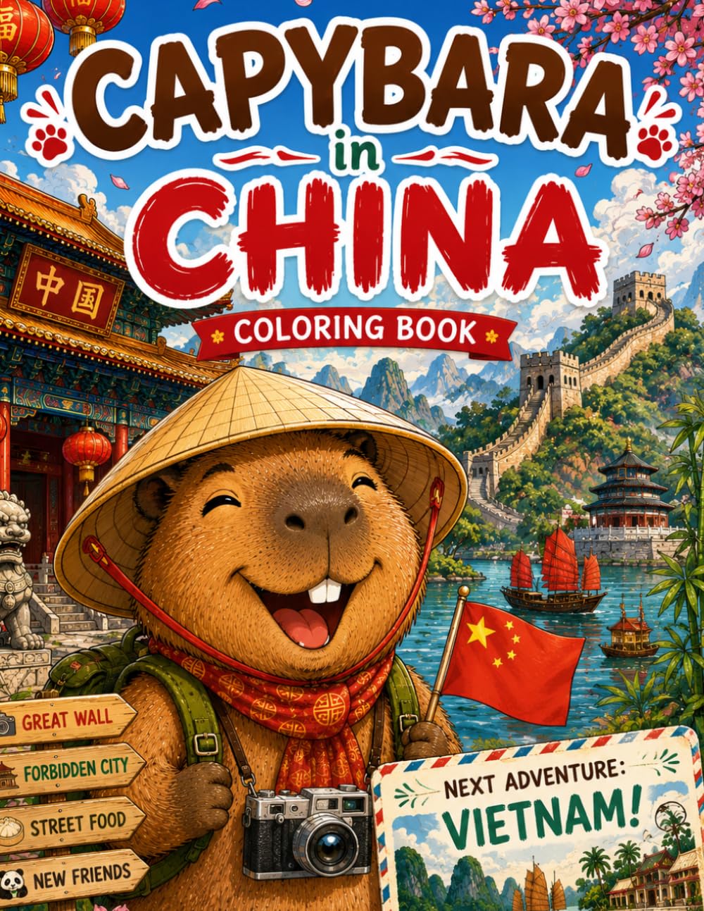Capybara in China: A Fun Travel Coloring Book for Kids (Capybara Around the World)