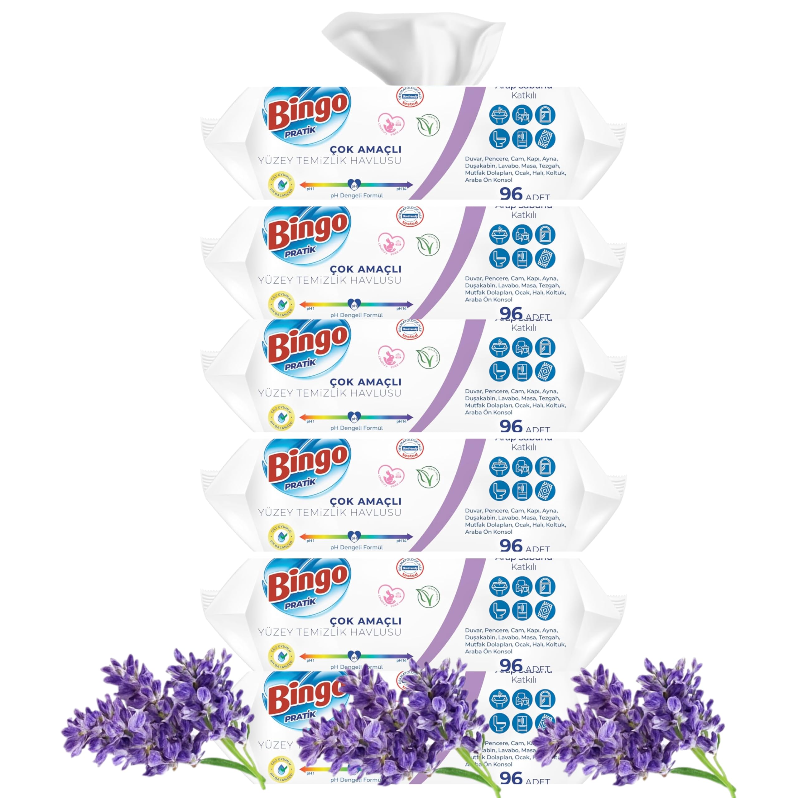 Bingo 6X Reinigungs Streifenfrei Oberflächenreinigungstücher Staubreiniger Kraftvolle Markenqualität Glas & Oberflächen – Schnell trocknend Tischtücher, Farbe: Lavendel, Anzahl der Artikel: 6