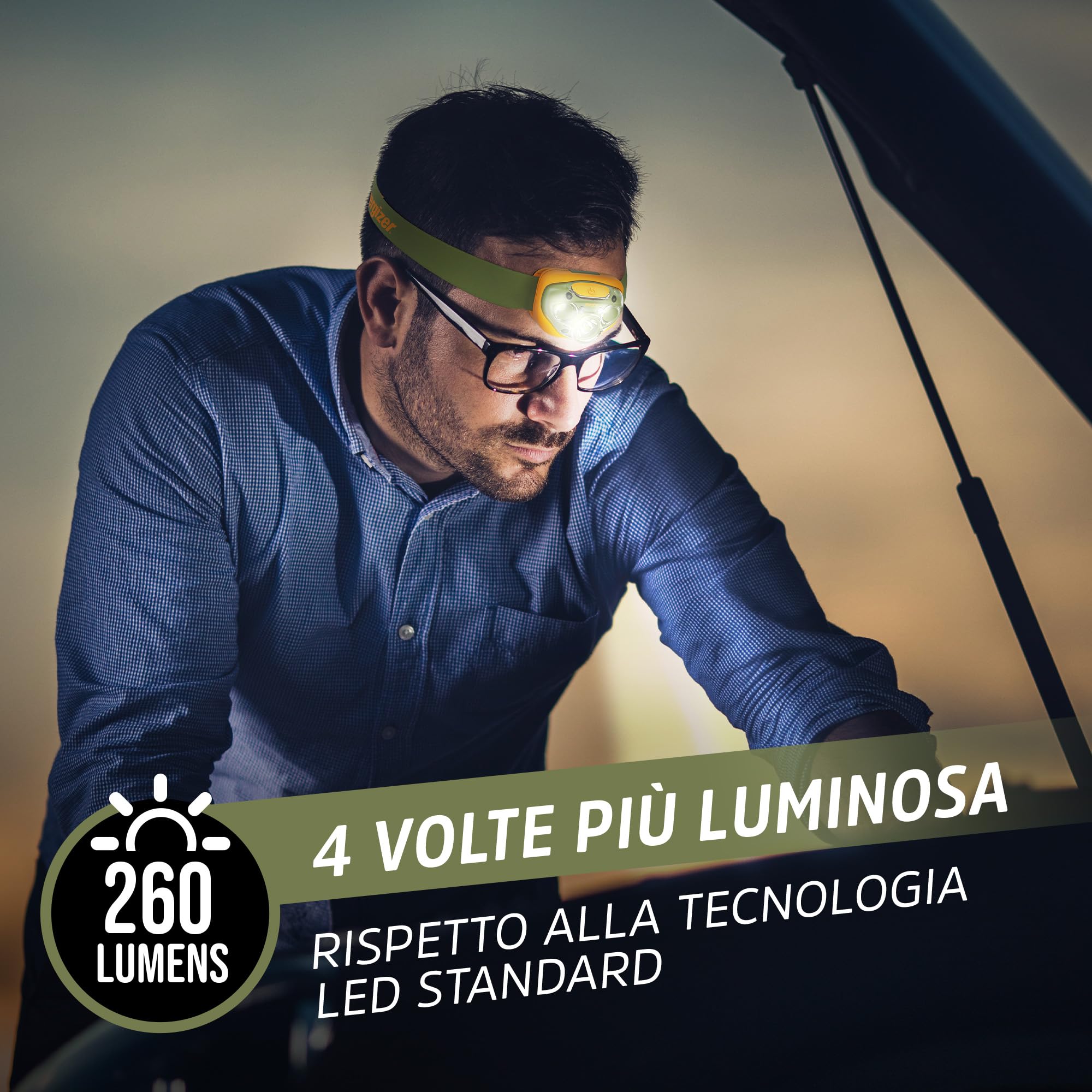 Energizer Torcia Frontale LED 260 Lumen, Impermeabile, 7 Modalità