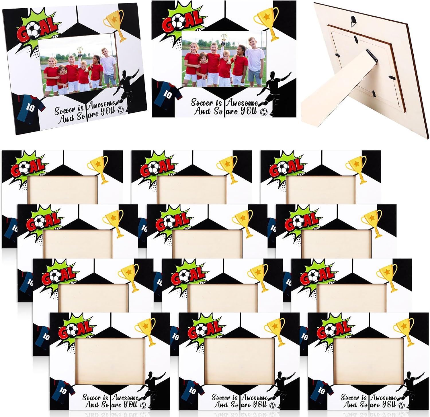 12 Pcs Soccer Picture Frame Sport Themed Wooden Photo Frame 8 x 10 Inches Photograph Hanging Tabletop Picture Frame for Kids Adults Sport Team Players Coach Gifts Homecoming Party Supplies