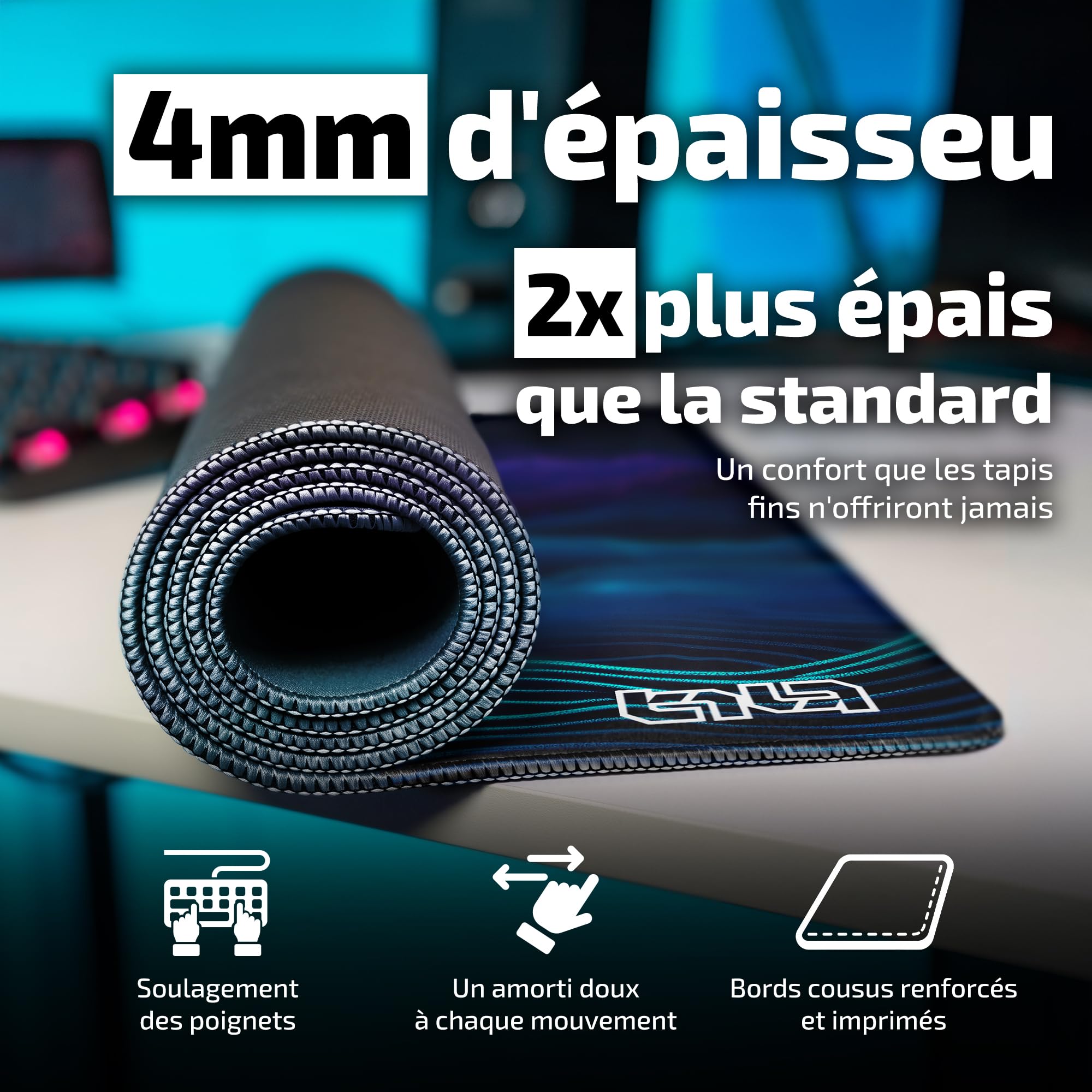 Tilt Grand Tapis de Souris Gamer XXL 100x50 cm | Tapis de Bureau Gaming Anti-Dérapant | Mouse Pad Imperméable pour PC et Accessoires Gaming (Retrowave Mountains)