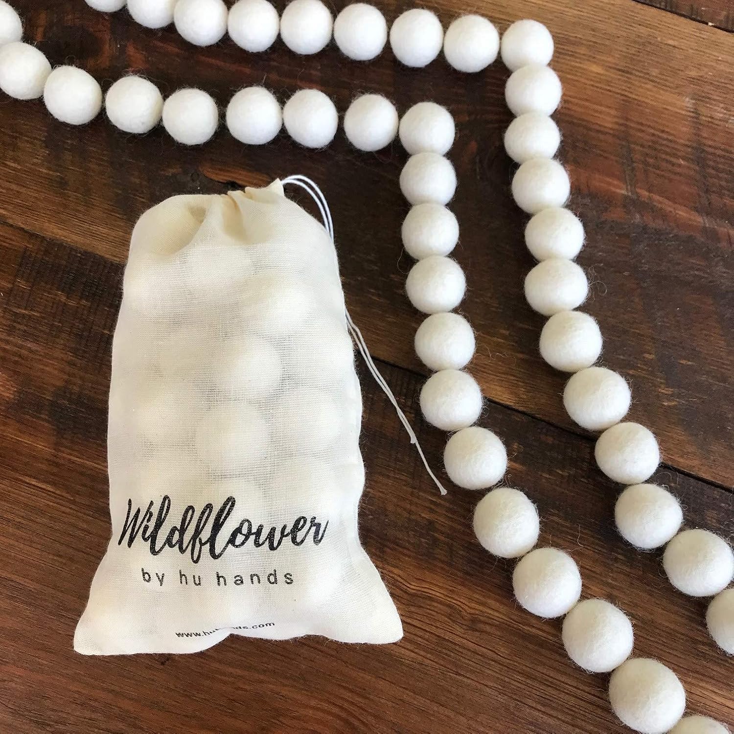 Wildflower by hu hands Natural White Felt Balls 1 inch (2.5cm) | (50) Wool Pom Poms | Hand Felted Pompoms for Crafts, Felting, Garland, Decor, Party | Muslin Bag
