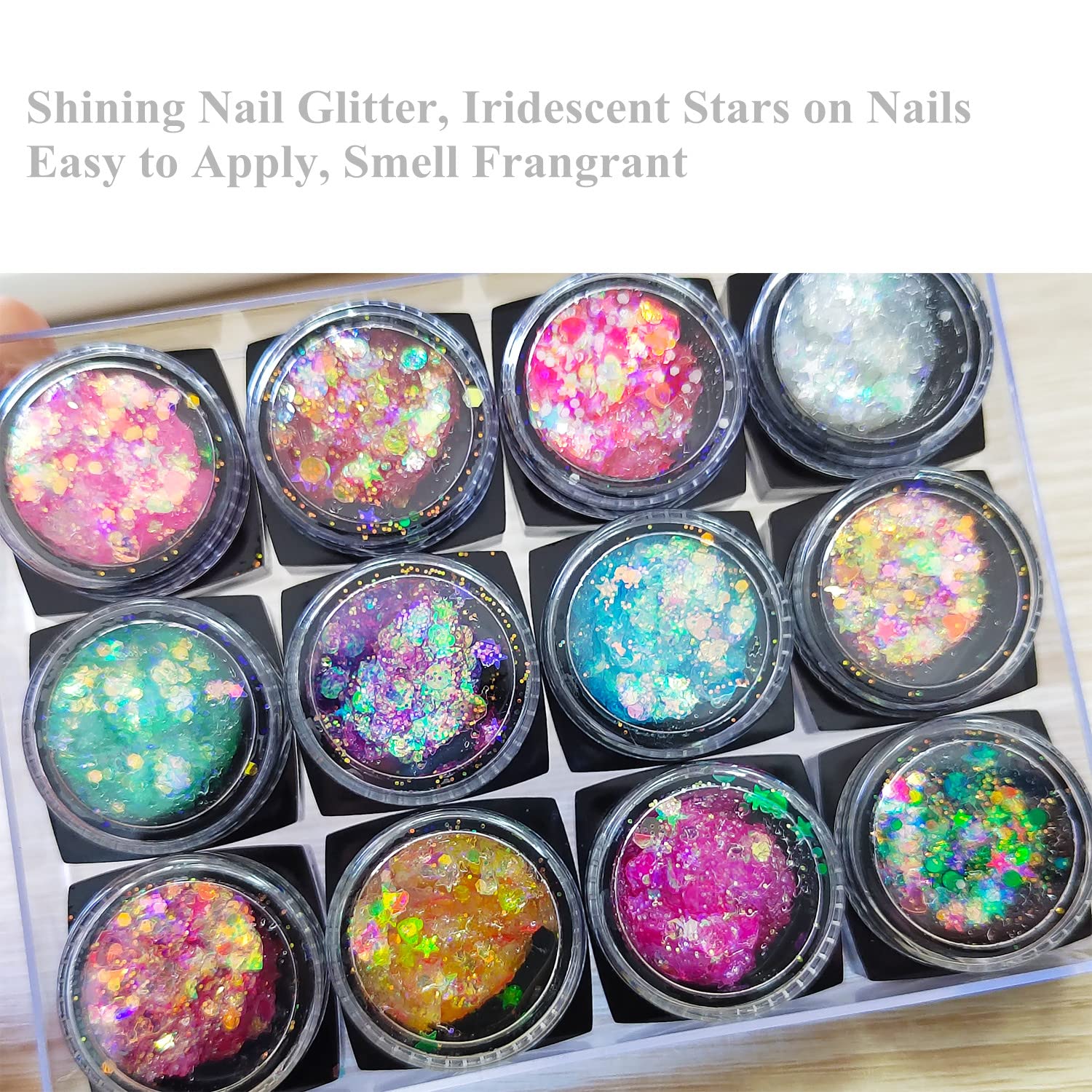 12 Boxes Nail Glitter Gel Set + 3 Painting Brush Pen + 1 Nail Art Palette Nail Charms Professional Nail Supplies for Nail Techs Eye Makeup Colorful Nail Polish Design Kit