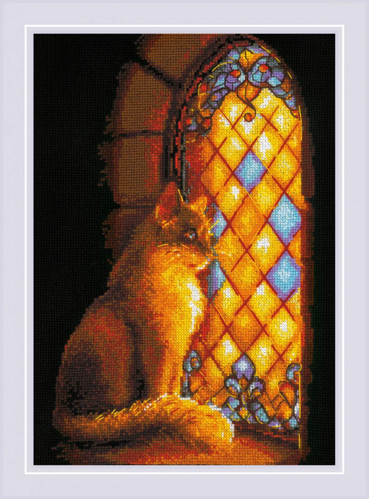 RIOLIS - Guardiano del Castello 1848, Kit Punto Croce Gatti 21 x 30 cm per Principianti ed Esperti, Kit da Ricamo per Adulti, Ricamo a Punto Contato, Ricamo Gatto