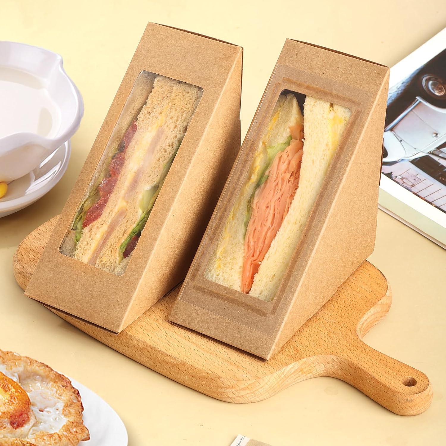 200 Pack Kraft Paper Sandwich Boxes with Window Sandwich Take Out Boxes Food Containers for Toast, Donuts, Burgers Take Away