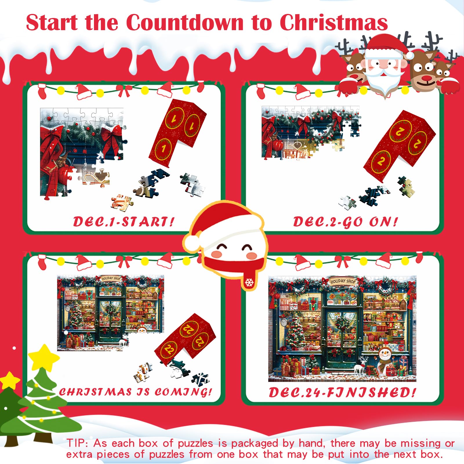 Lihome Calendario dell'Avvento puzzle per adulti 2024, 24 scatole calendario per conto alla rovescia di Natale, puzzle da 1008 pezzi, gioco di famiglia a Natale