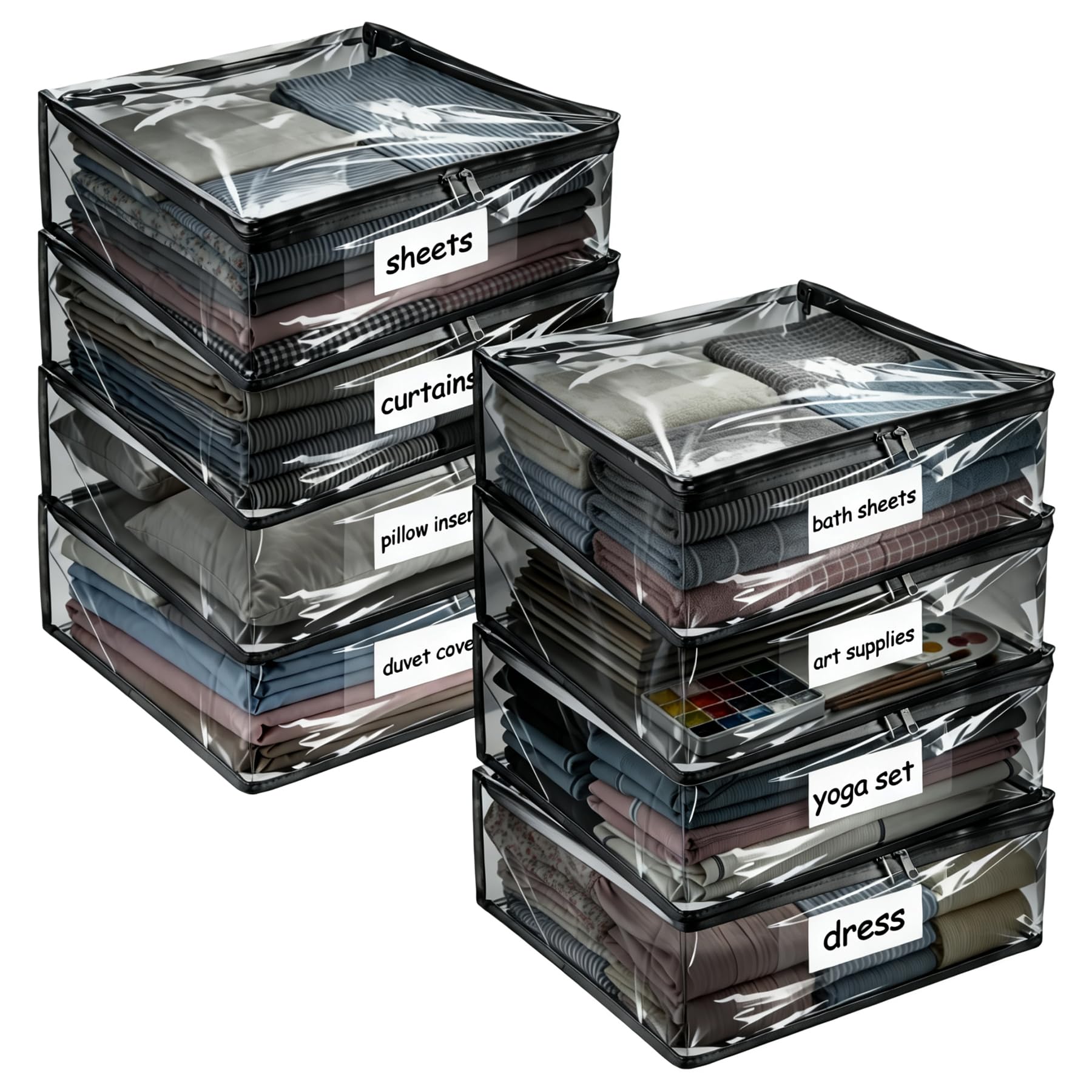Plastic Storage Bags with Easy-Glide Zipper, Pack of 8, Durable Clear Vinyl Zippered Storage Bags for Clothes Sweaters Comforters Blankets Sheets Bedding (18 x 15 x 4 Inch, Black) — image 1