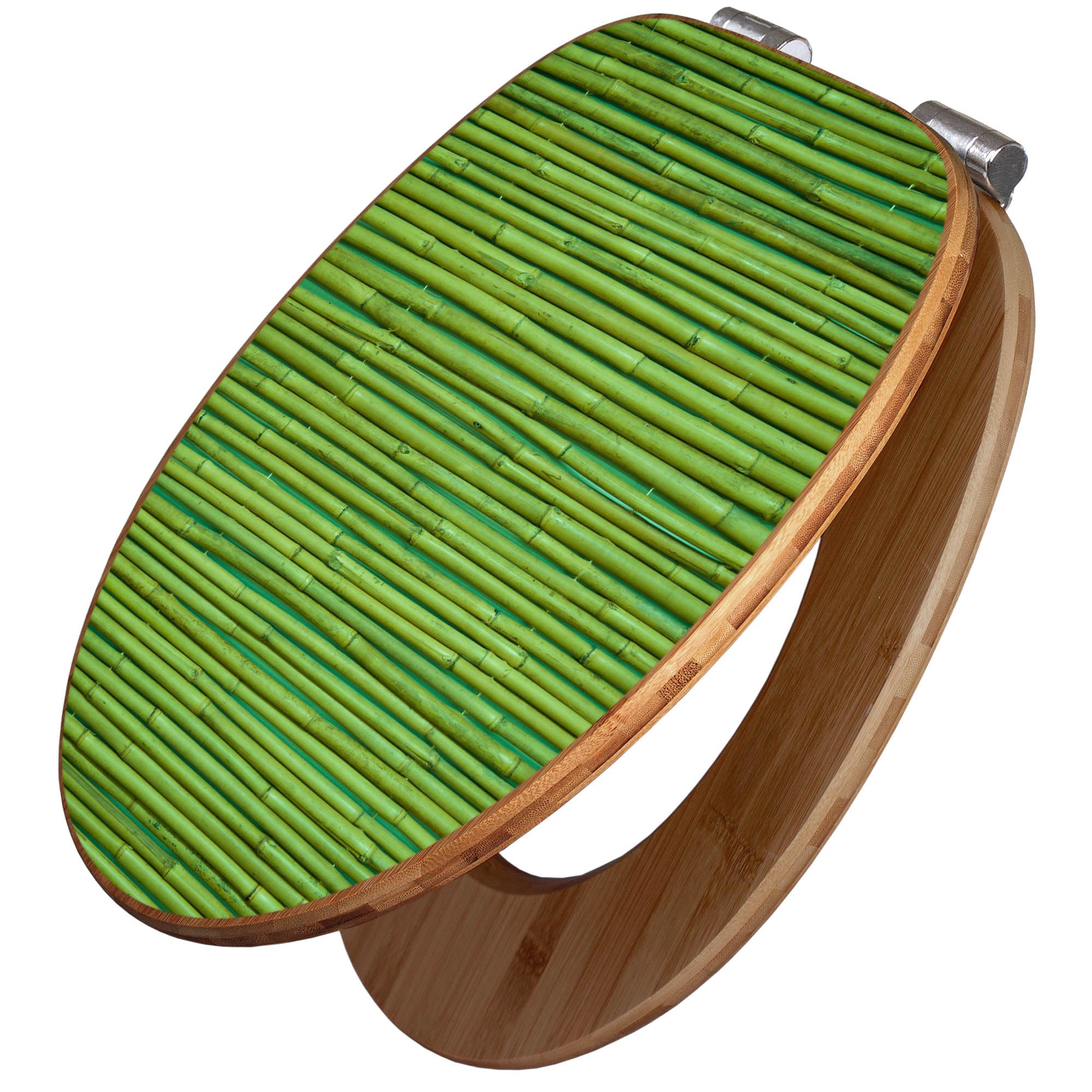 banjado Design WC Sitz Bambus Absenkautomatik 45,8x37,5cm - Toilettendeckel mit Absenkautomatik Holz - hochwertiger Bambus Klodeckel - WC-Sitz für gängigen Toiletten - Motiv Bambus Grün