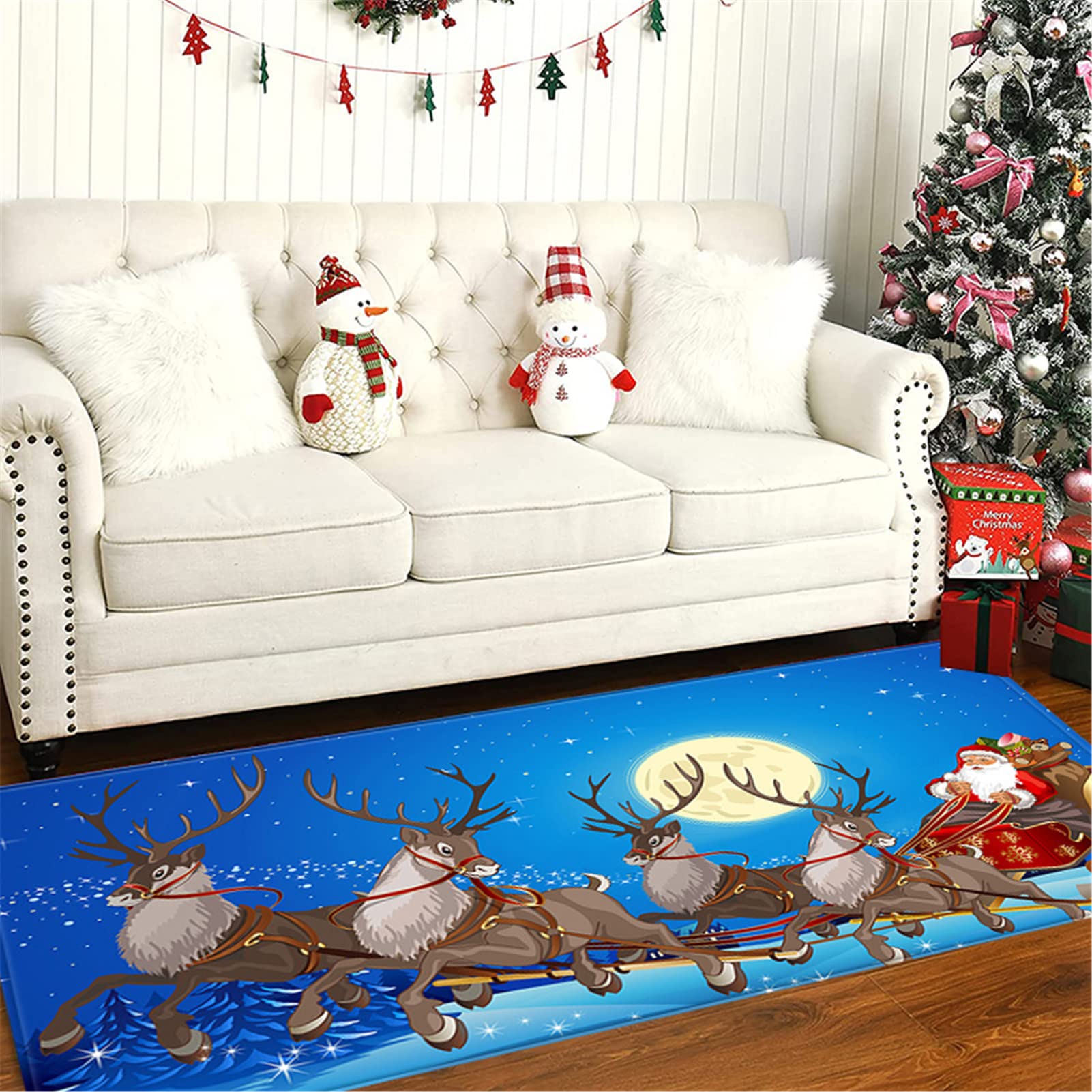 Alfombra Navideña para Dormitorio, Felpudo Navideño, Alfombra De Entrada Navideña, Patrón Navideño 3D Alfombra Antideslizante para Pasillo, Cocina, Sala De Estar, Baño,1,60x180cm/23.6"x70.8"
