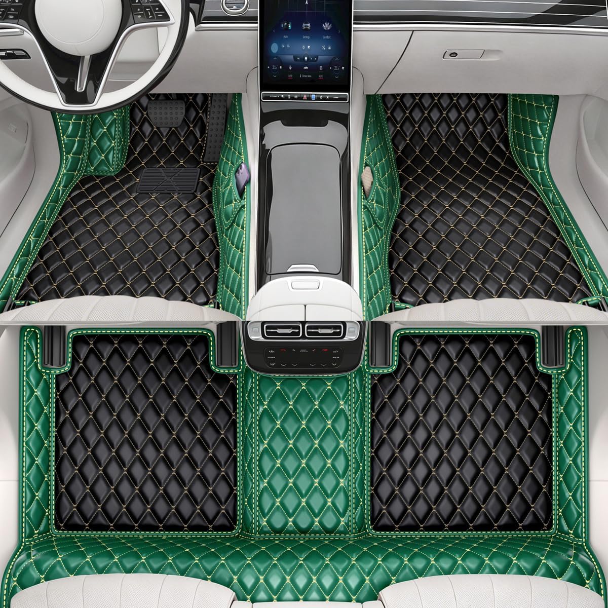 All-Weather car Floor mats, Anti-Slip Leather Floor mats Set, Suitable for 99% of Vehicle Models, Providing Comprehensive Protection for the car Carpet of Your Beloved car. (Green-)