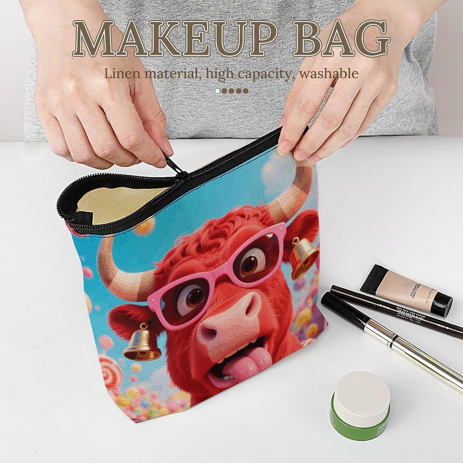 Red Cow Head Funny Portable Linen Storage Bag image 5
