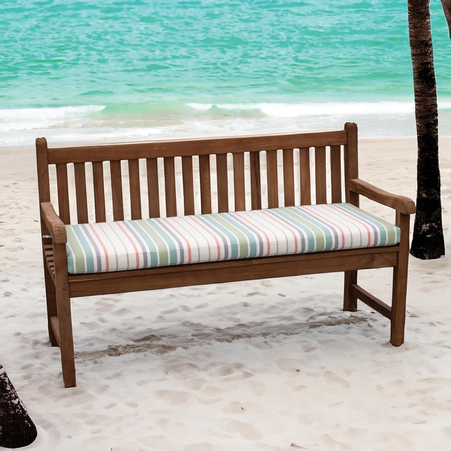Tommy Bahama Sunbrella® Fabric 1-Piece Outdoor Knife Edge Bench Cushion, 50" W x 19" L, Bandeau Pastel