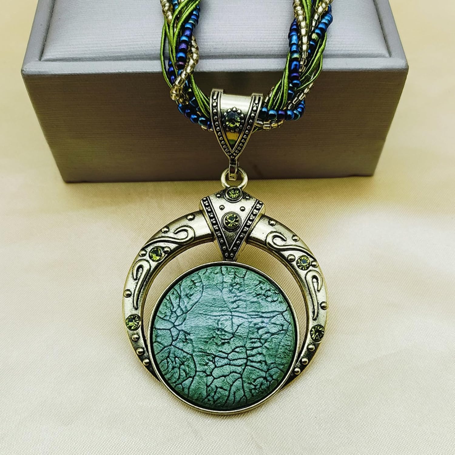 72ore Western Necklace Green Bead Boho Natural Stone Colorful Pendant Necklace for Women Fall Jewelry Birthday Gifts Sweater Outfits Accessories - Image 7