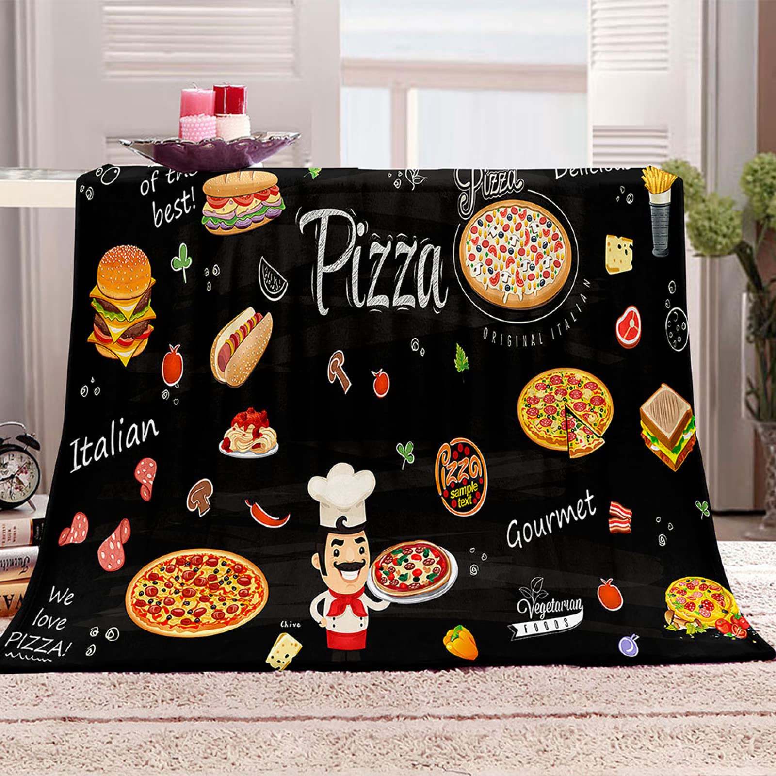 Couverture en flanelle pizza 3D VACSAX plaid polaire doux salon canapé 140x200cm