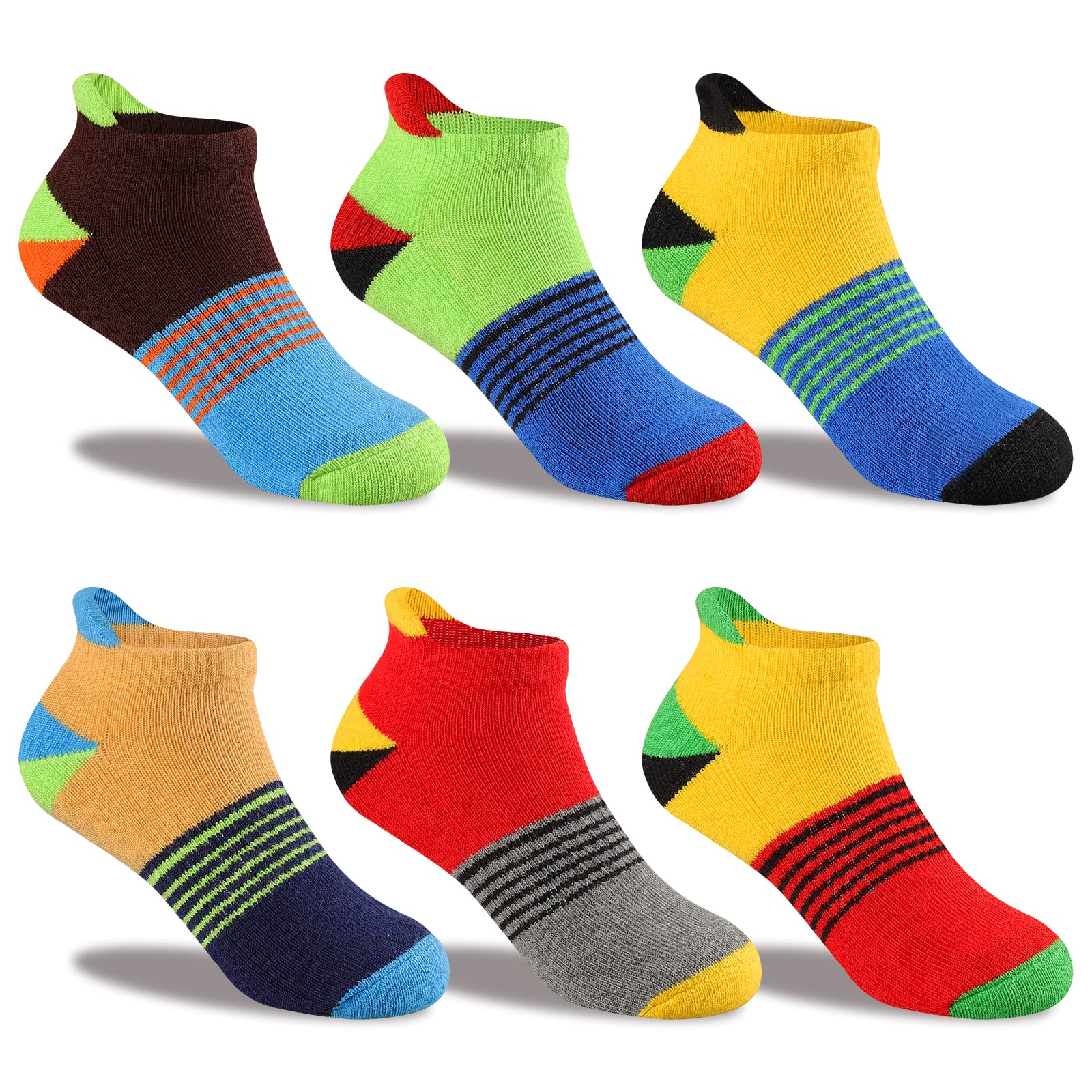 Comfoex Boys Socks 4-6 6-8 8-10 Years Old Ankle Athletic Cotton Socks For Kids Short Half Cushioned Socks 6 Pairs