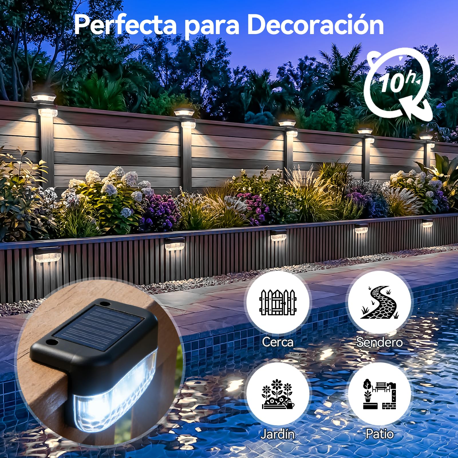 CREECHWA Luces Solares Exterior LED para Jardín y Terraza - 16 Pack de Lámparas Solares para Escaleras, Vallas y Patios, Impermeable, Encendido Automático, Blanco Frío, Instalación Fácil sin Cables — view 4