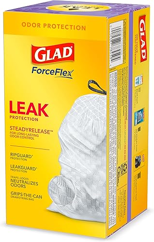 Miniatura 9 de Glad ForceFlex - Bolsas de basura altas con cordón, bolsas de basura blancas de 13 galones para basura de cocina alta, lavanda mediterránea con