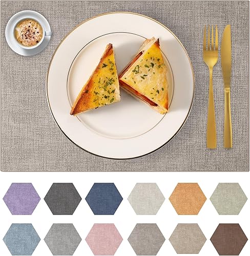 Miniatura 17 de Juego de 4 manteles individuales de piel sintética lavables de PU para mesa de cocina, resistentes al calor, impermeables, fáciles de limpiar,
