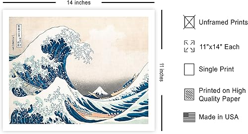 Miniatura 2 de Poster Master Póster de ilustración  Impresión náutica retro  La gran ola, océano, barcos, aguas azules, japonés  Arte de pared sin marco de 11 x 14