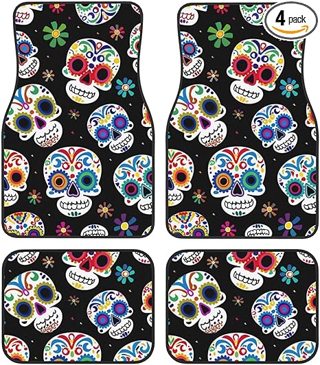Floor Mats for Cars Full Set Mexican Sugar Skull Automotive Car Mats Velvet Floor Mat Carpet Universal Fit for SUV Sedan Car Van