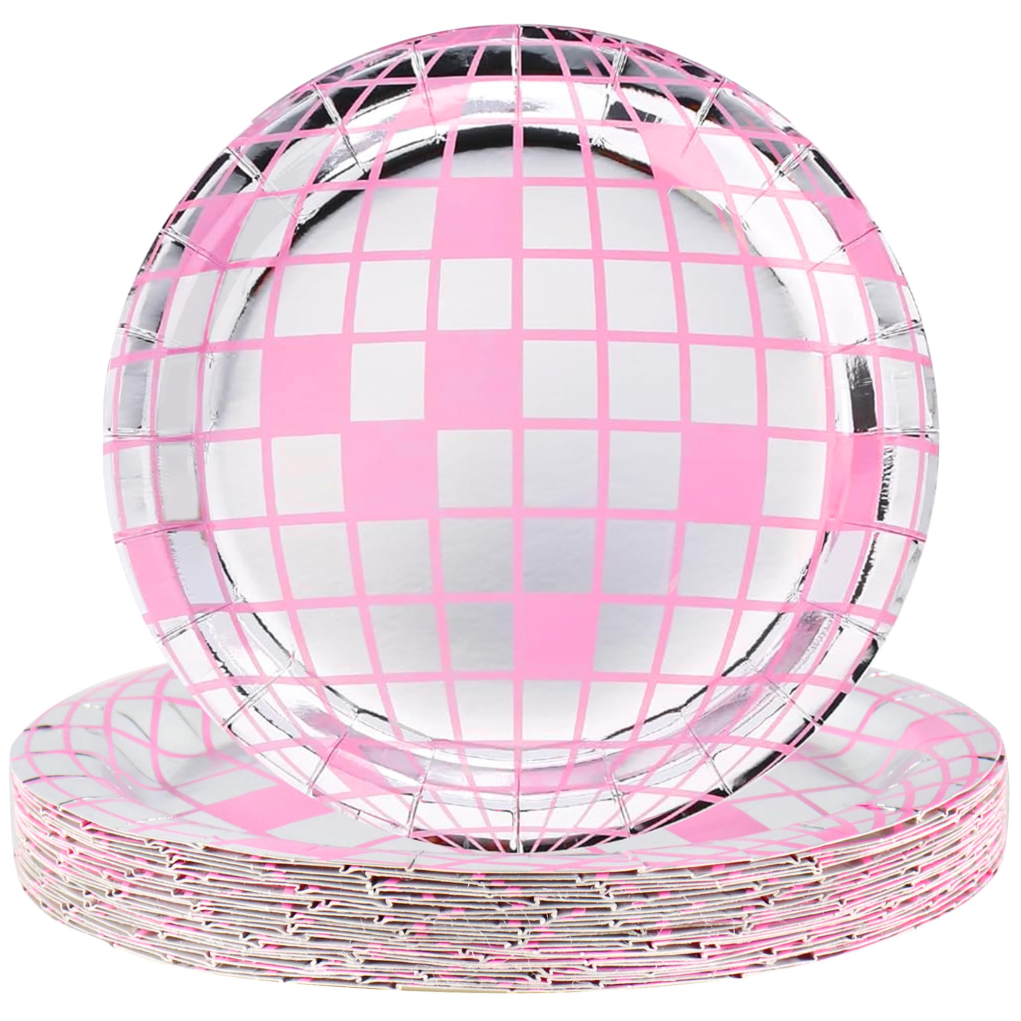 AEXHOT 25PCS Disco Ball Paper Plates, Disposable Disco Plates Dessert Plates Disco Party Decorations, for 70s Groovy Party, Wedding Bachelorette Last Disco Birthday Party Picnic (7