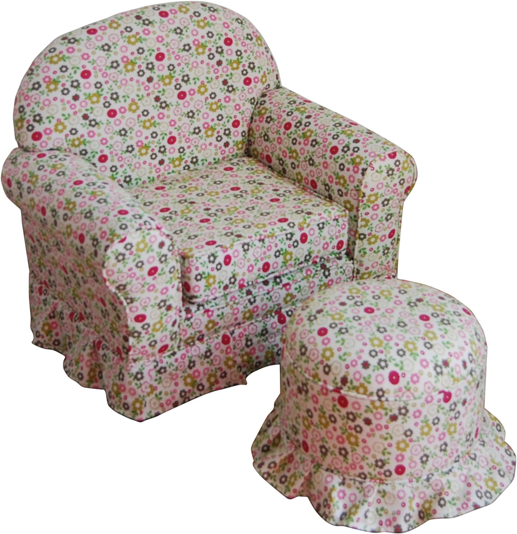 HomePop Youth Chair and Ottoman set, Green and Pink Floral
