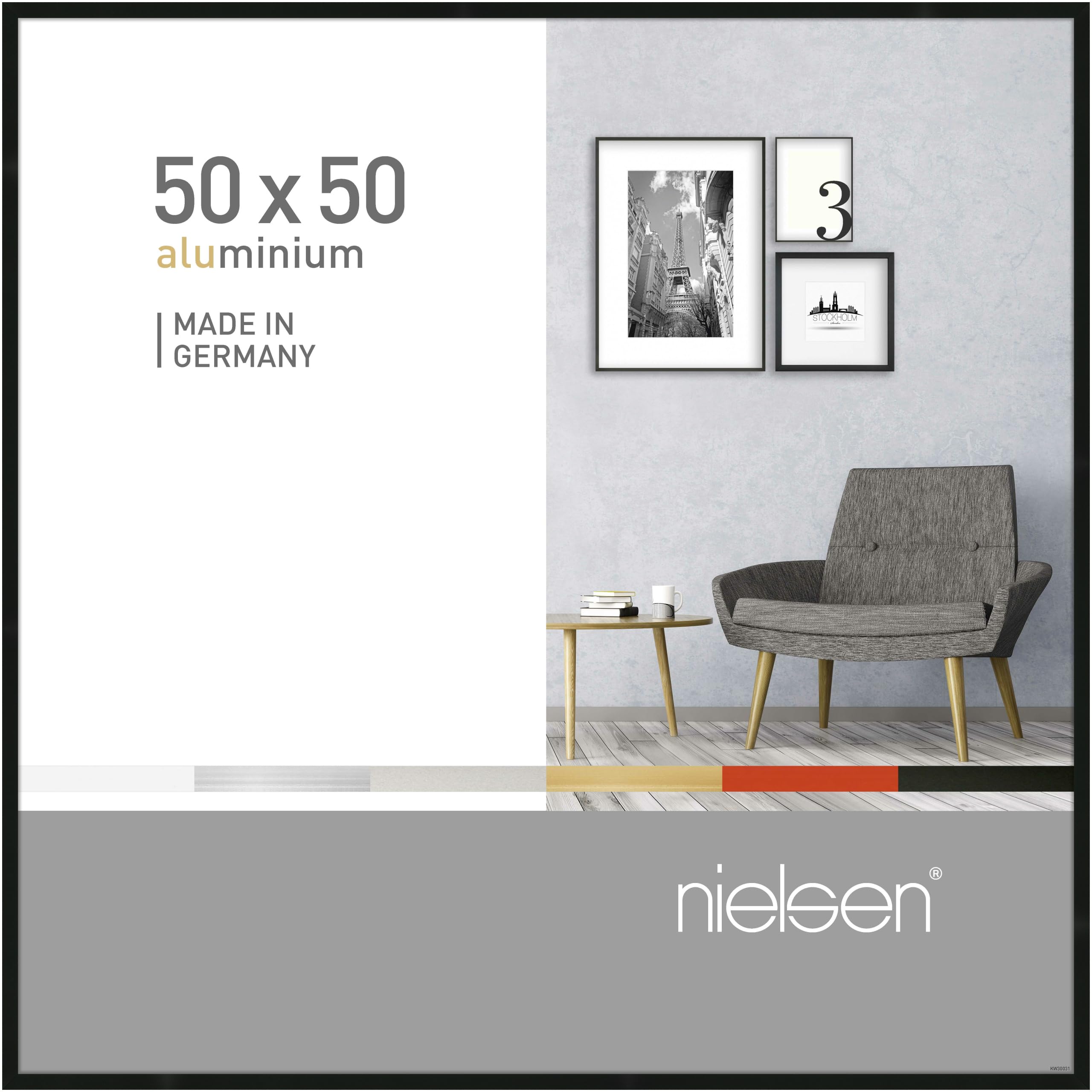 Nielsen Black Pixel Aluminium Picture Frame - Frosted 50X50cm - With Float Glass And Easy Push-Turn Clips